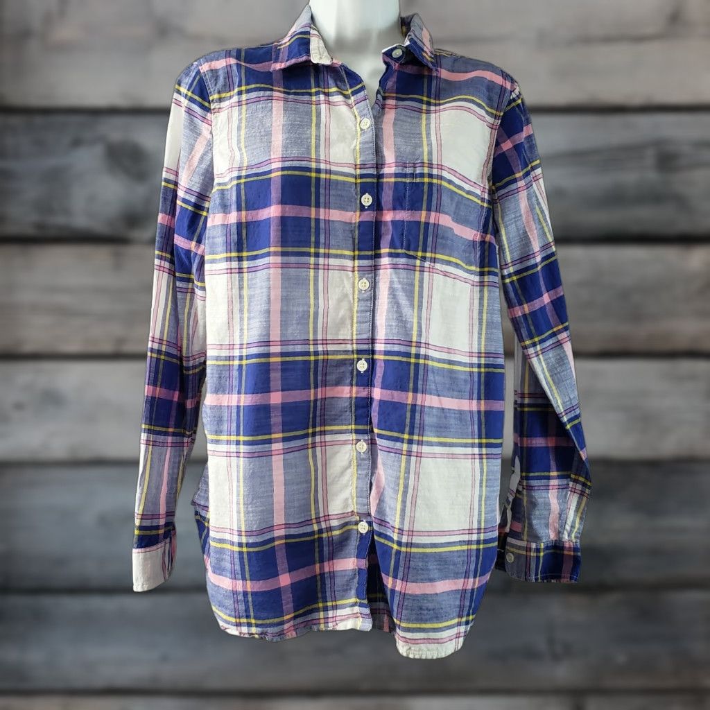 Old Navy Old Navy Womens Button-Up Shirt Sz Medium Pink Blue Plaid Cotton Regular Long Sleeve Casual Womens M Blue Plaid Shirt Size M / US 6-8 / IT 42-44 - 1 Thumbnail