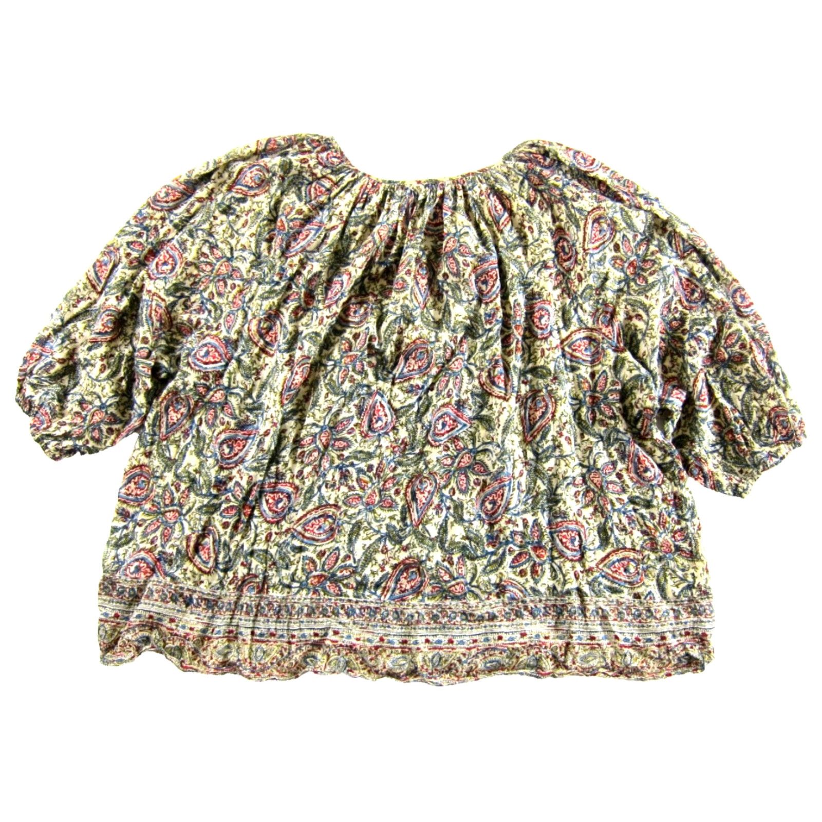 Chaps VINTAGE Chaps Ralph Lauren 100% Cotton Gauze Green Red Ivory Floral Peasant Blouse 2XL Size XXL / US 16-18 / IT 52-54 - 2 Thumbnail