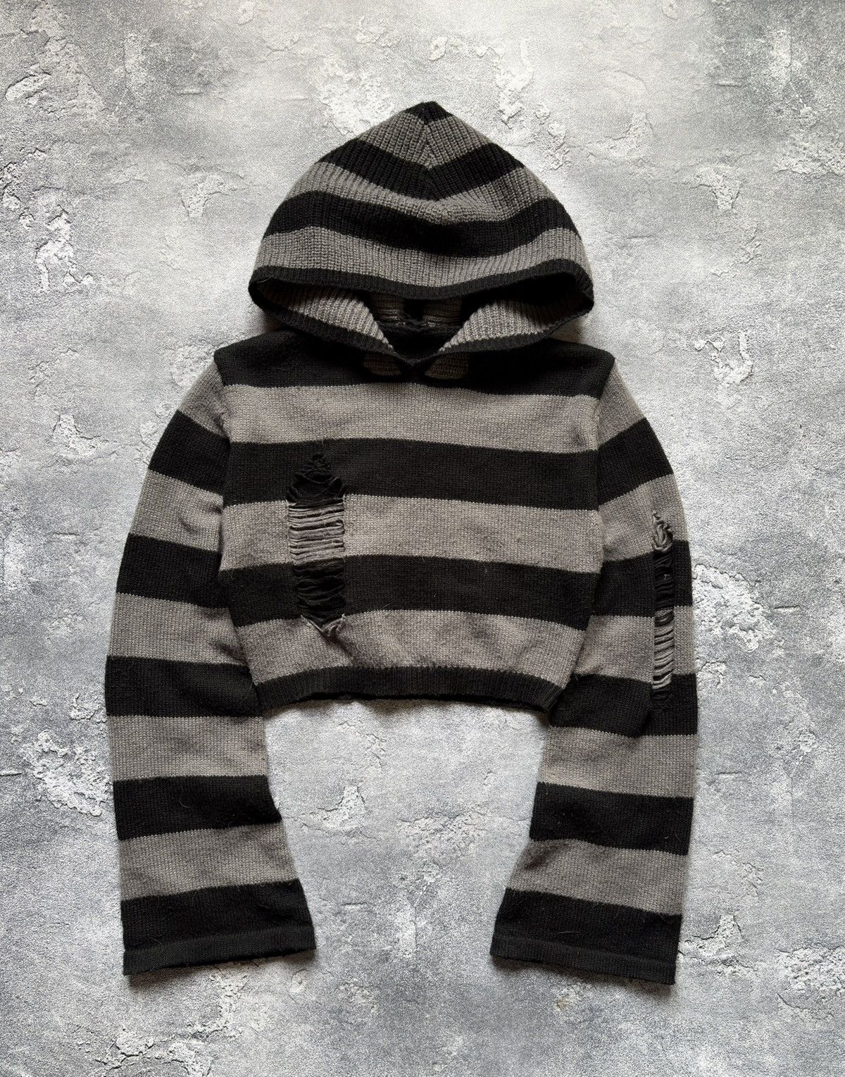 Hysteric Glamour Y2K Striped Distressed Cropped Grunge Knit Sweater Hoodie Size M / US 6-8 / IT 42-44 - 1 Thumbnail