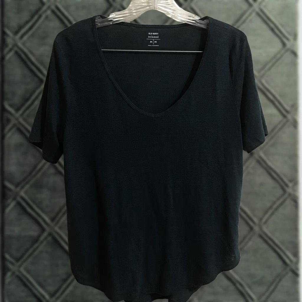 Old Navy Old Navy Blouse Shirt Womens Medium Green Blue Short Sleeve Scoop Neck Pullover Relaxed Linen Polyester B431 Size M / US 6-8 / IT 42-44 - 1 Thumbnail