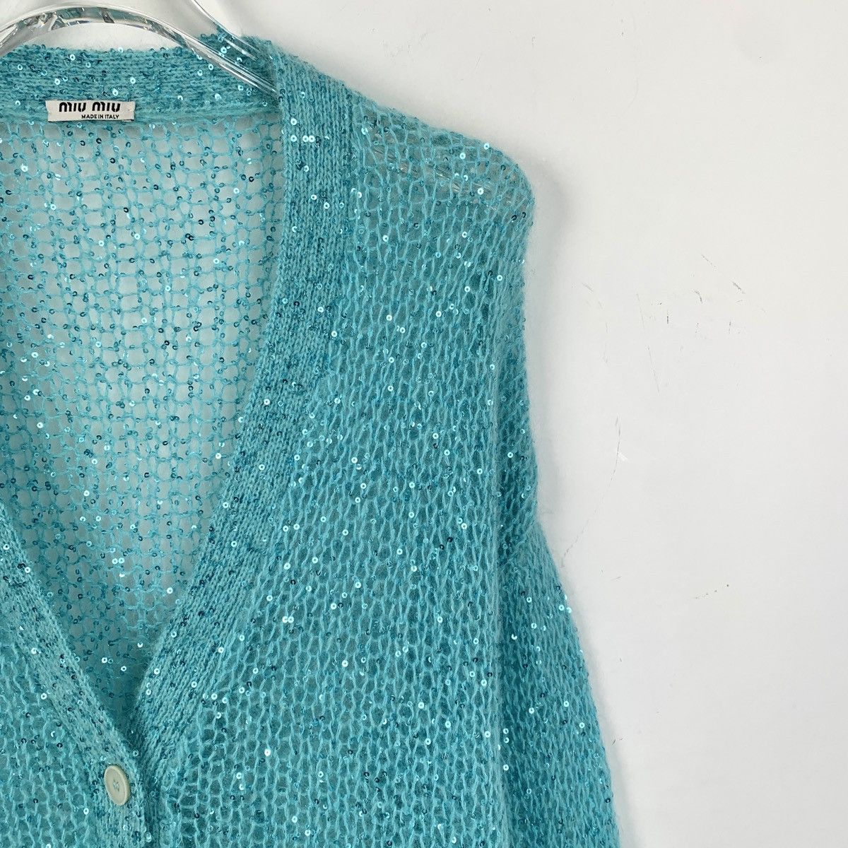 Miu Miu MiuMiu Blue Sequin V-neck Long Sleeve Knitted Cardigan K26WX Size S / US 4 / IT 40 - 3 Thumbnail