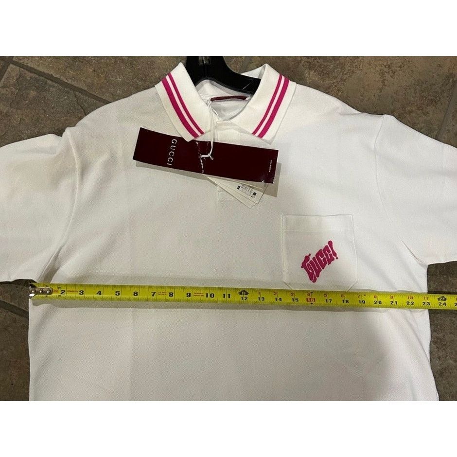 Gucci Men's Gucci polo shirt with pink embroidered logo size XL Size US XL / EU 56 / 4 - 10 Thumbnail