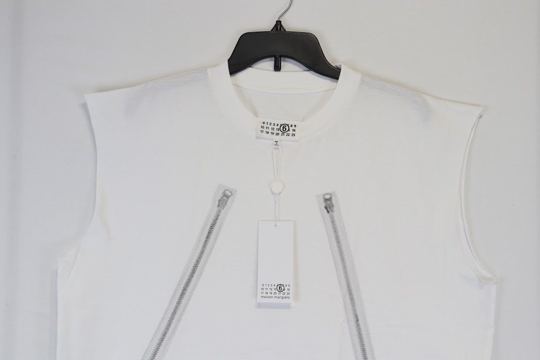 Maison Margiela o1rshd1 Zip-Print Sleeveless Top in White Size US L / EU 52-54 / 3 - 3 Thumbnail