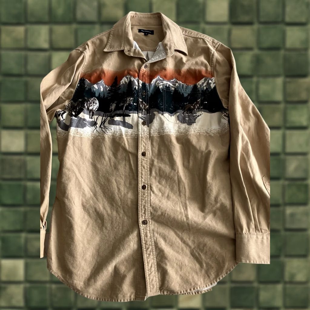 Vintage Western Shirt Mens M Long Sleeve Button-Down Wolf Wolves Cowboy Croft & Barrow Size US M / EU 48-50 / 2 - 1 Thumbnail