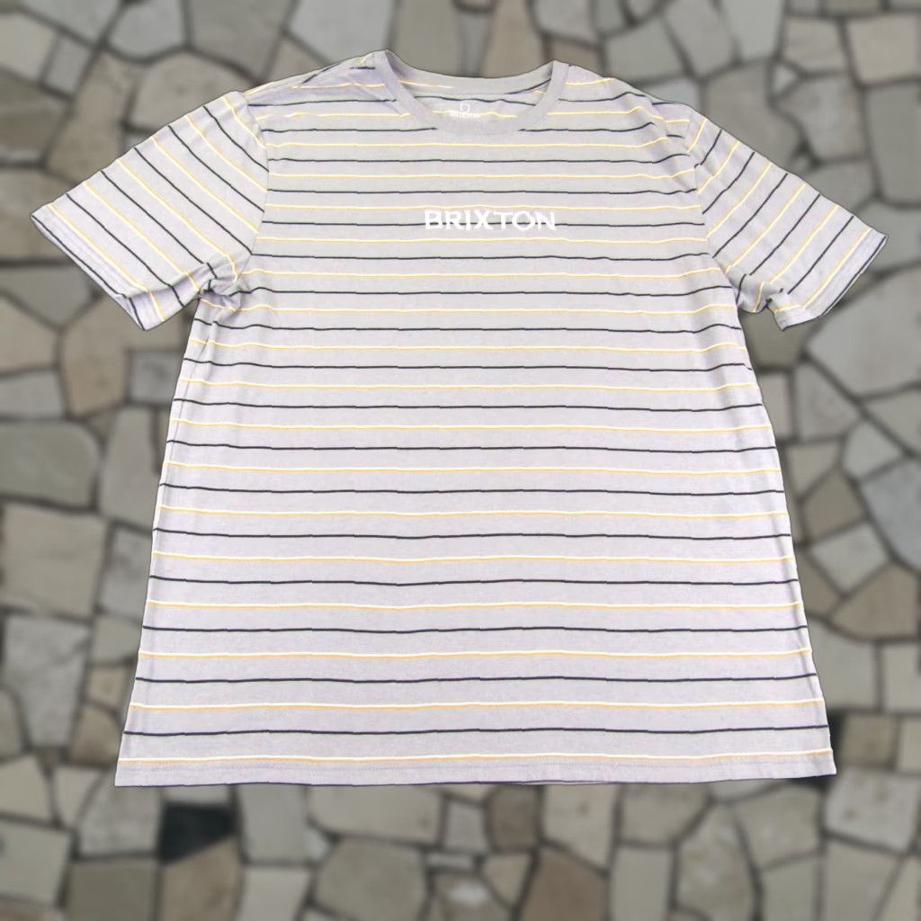 Brixton Brixton Shirt Mens XL Gray Stripes Logo Embroidered Short Sleeve Knit T-Shirt Outdoor Casual 90s? Size US XL / EU 56 / 4 - 1 Thumbnail
