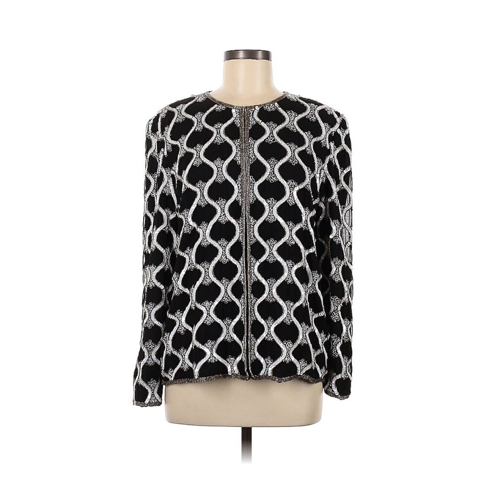 Adrianna Papell Papell Boutique Evening Silk Sequin Beaded Black Jacket Size M / US 6-8 / IT 42-44 - 1 Thumbnail