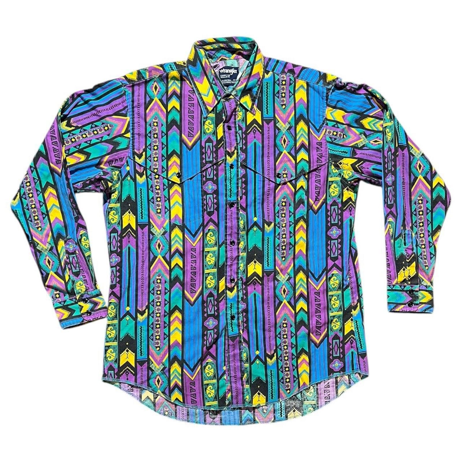 Vintage Wrangler Cowboy Brushpopper Pattern western Shirt
