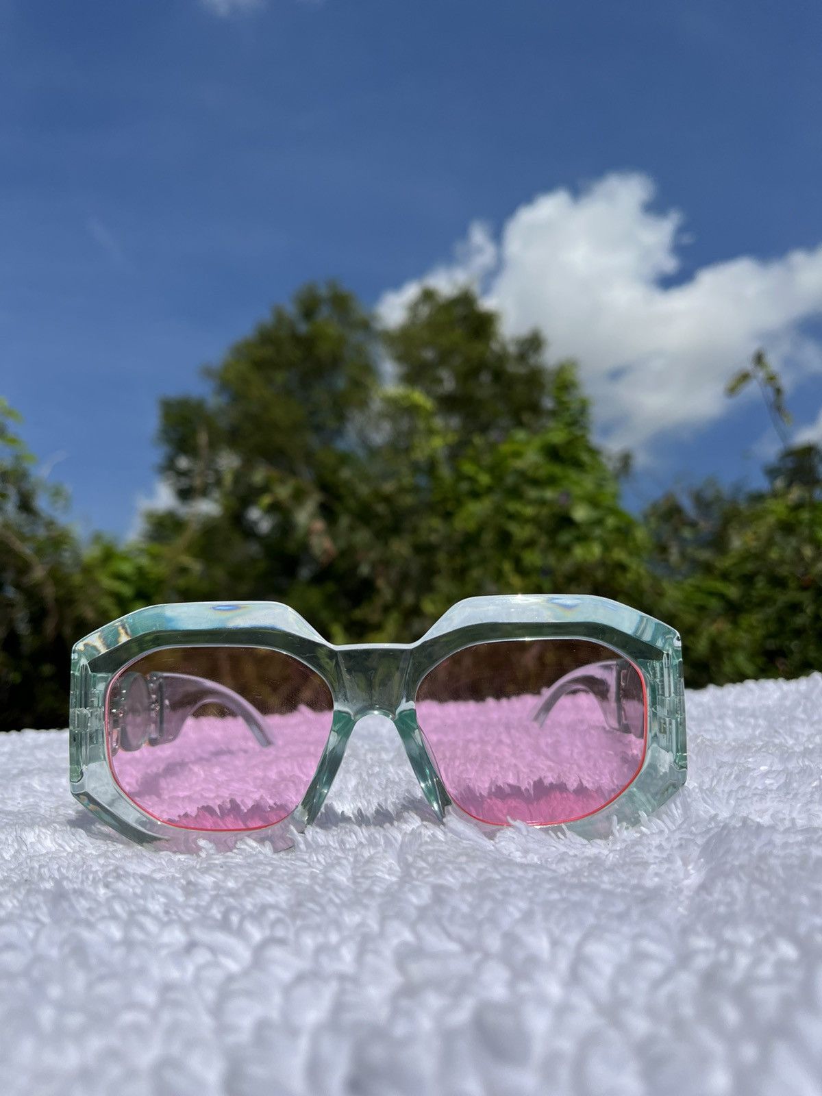 Vintage Oversized blue and pink sunglasses Trending Transparent Size ONE SIZE - 2 Thumbnail
