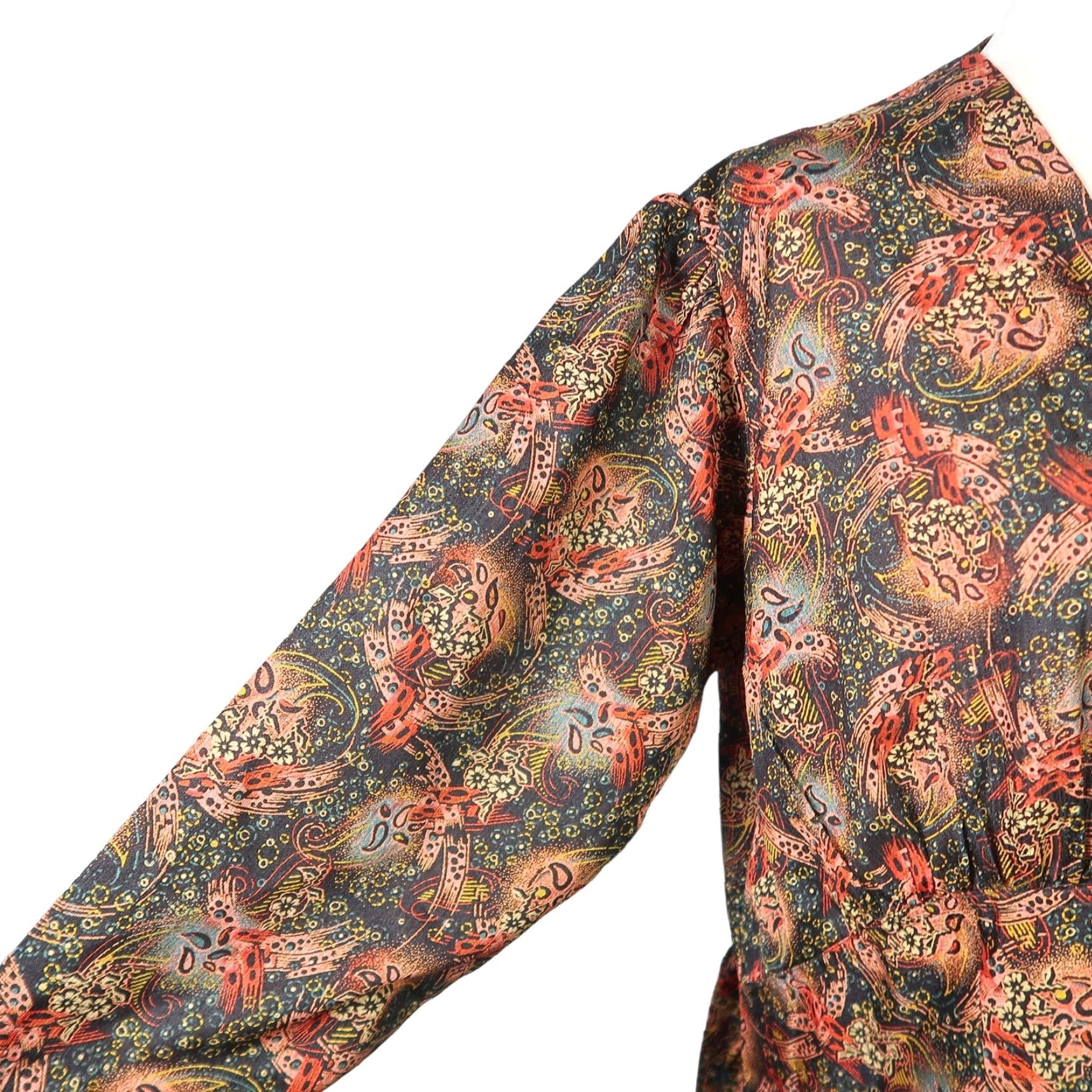 Vintage VINTAGE 80s Black and Orange Abstract Floral Print Midi Dress XL Women's Long Sleeve Button Front A-Line Polyester Fall Spring Party/Cocktail Size XL / US 12-14 / IT 48-50 - 3 Thumbnail