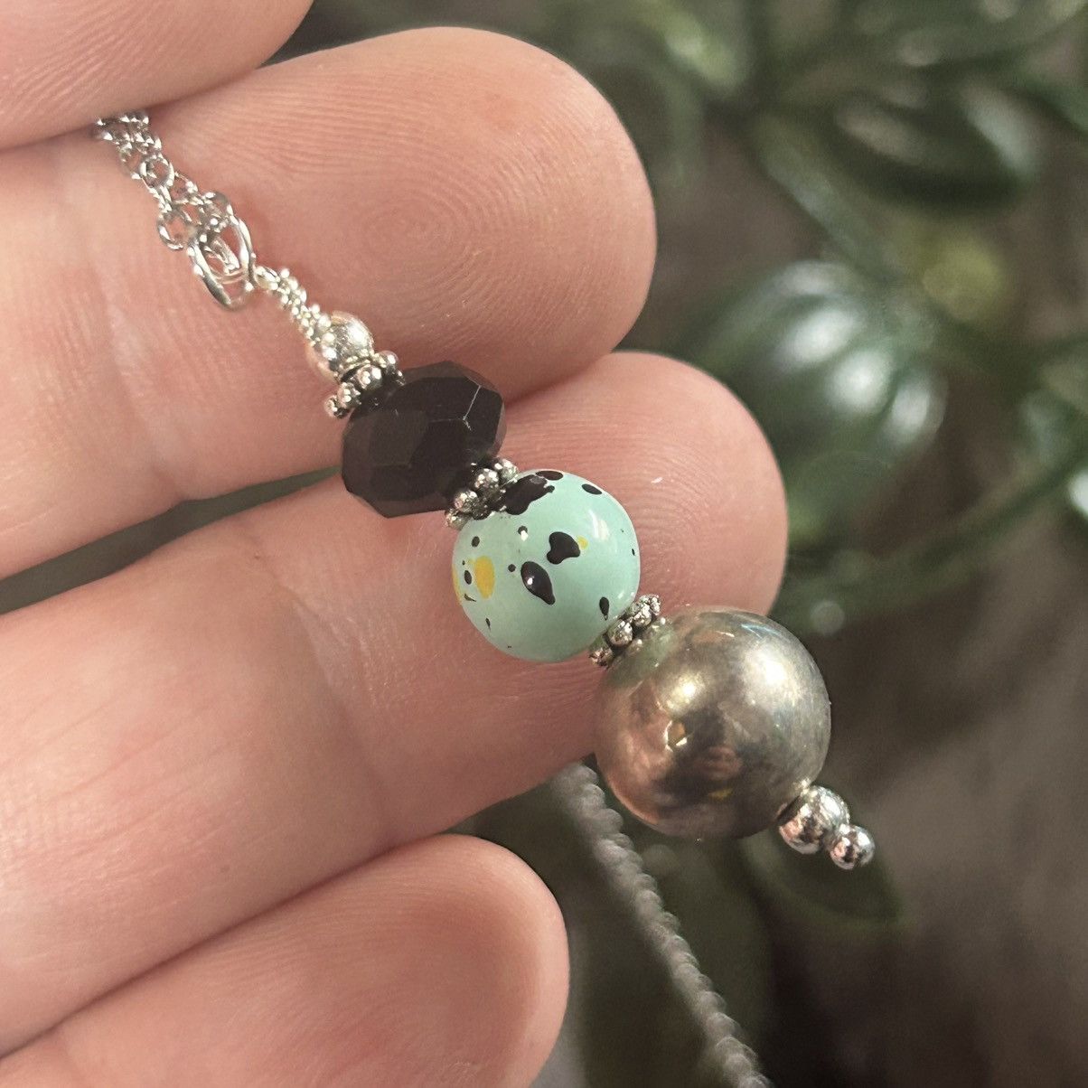 Handmade Handcrafted art glass bead drop pendant on chain necklace Size ONE SIZE - 1 Thumbnail