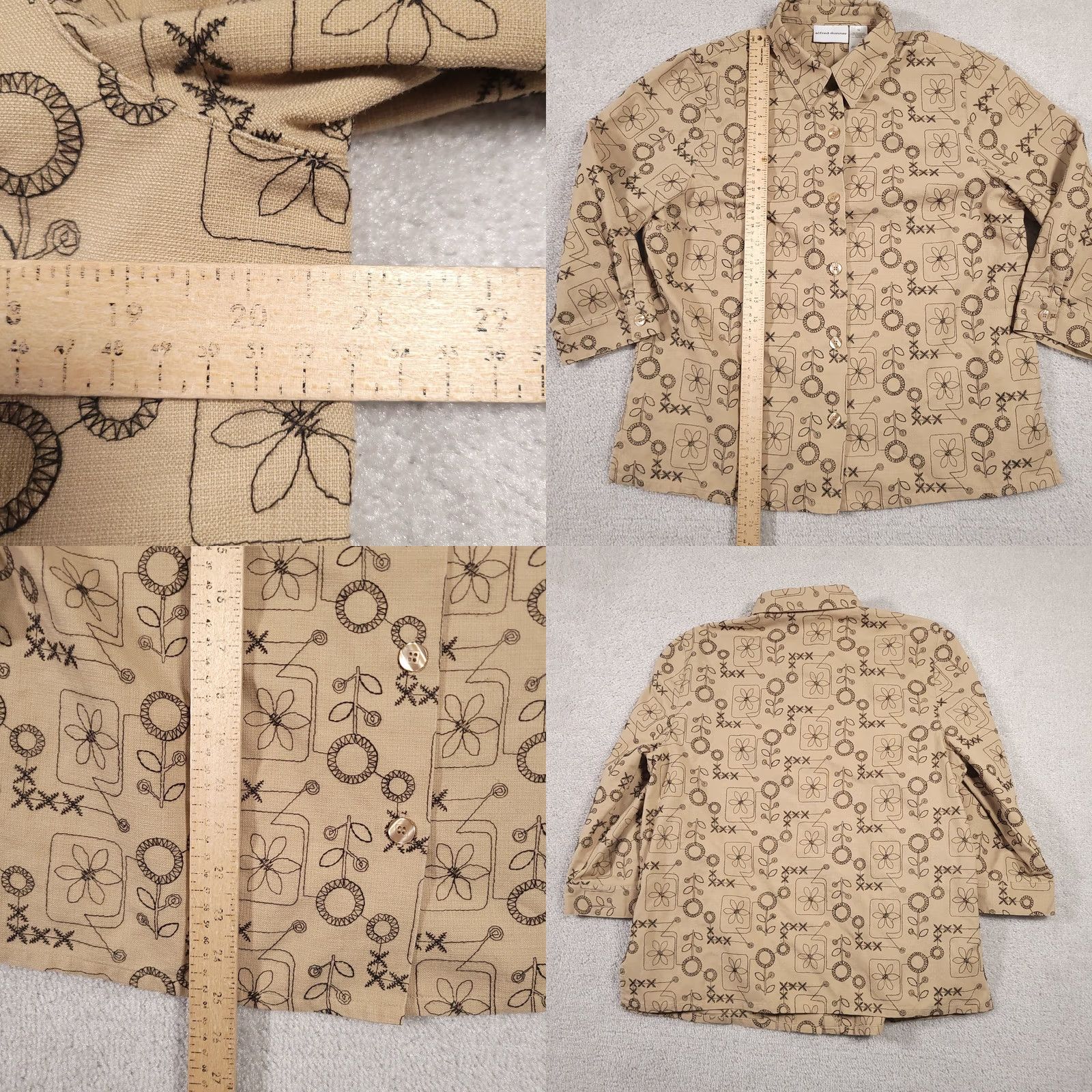 Vintage Alfred Dunner Linen Blend 3/4 Sleeve Embroidered Button Up Shirt Women's 14 Tan Beige Linen Blend Embroidered Button Up Shirt Womens 14 Tan Beige Size XL / US 12-14 / IT 48-50 - 8 Thumbnail
