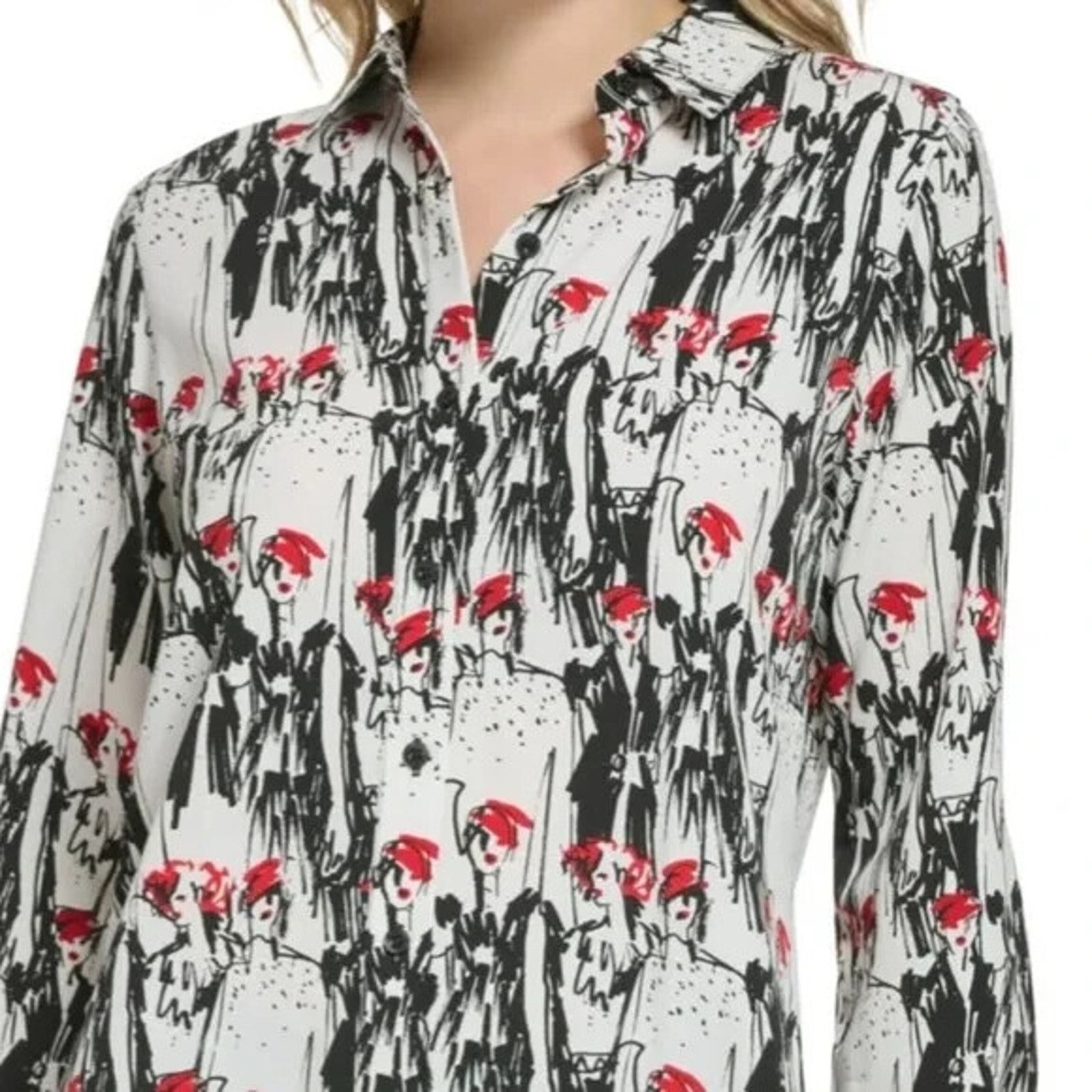 Karl Lagerfeld KARL LAGERFELD PARIS GIRLS SKETCH PRINT BUTTON UP BLOUSE Size XXL / US 16-18 / IT 52-54 - 3 Thumbnail