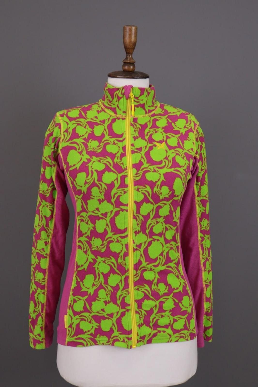 Designer Kari Traa Green Floral Full Zip Fleece Jacket Size S Size S / US 4 / IT 40 - 1 Thumbnail