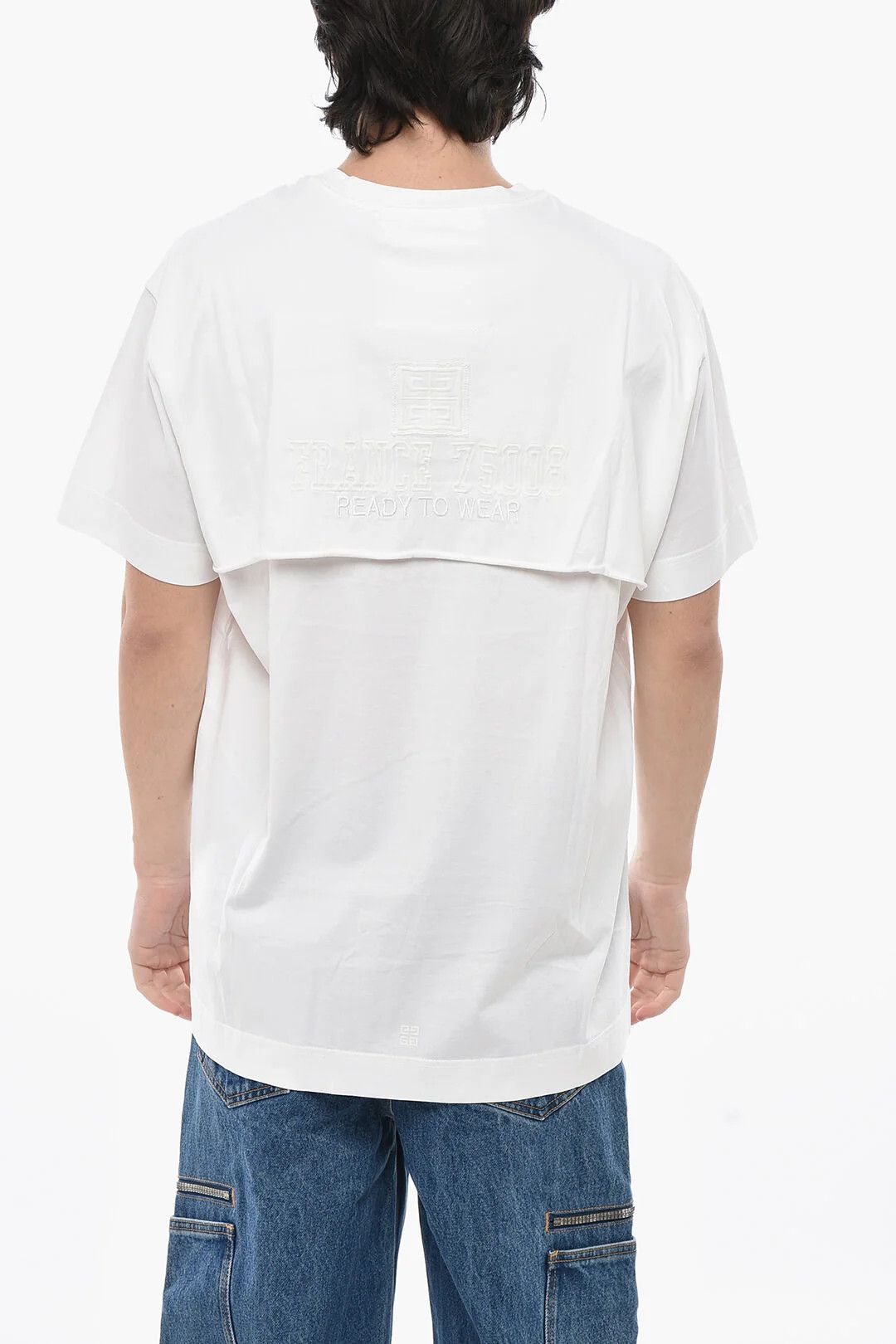 Givenchy og1mm0326 Double-Fabric Embroidered T-Shirt in White Size US XXL / EU 58 / 5 - 2 Thumbnail