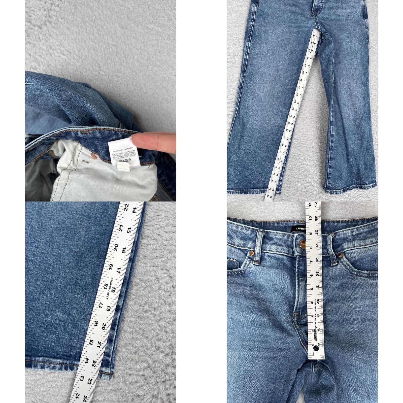 Express Express Jeans Womens 90s Ankle Boot Mid Rise Cropped Bootcut Denim 28x23 Blue 4S Stretch Cotton Spandex Regular 5-Pocket Zipper Button Size 27" / US 4 / IT 40 - 8 Thumbnail