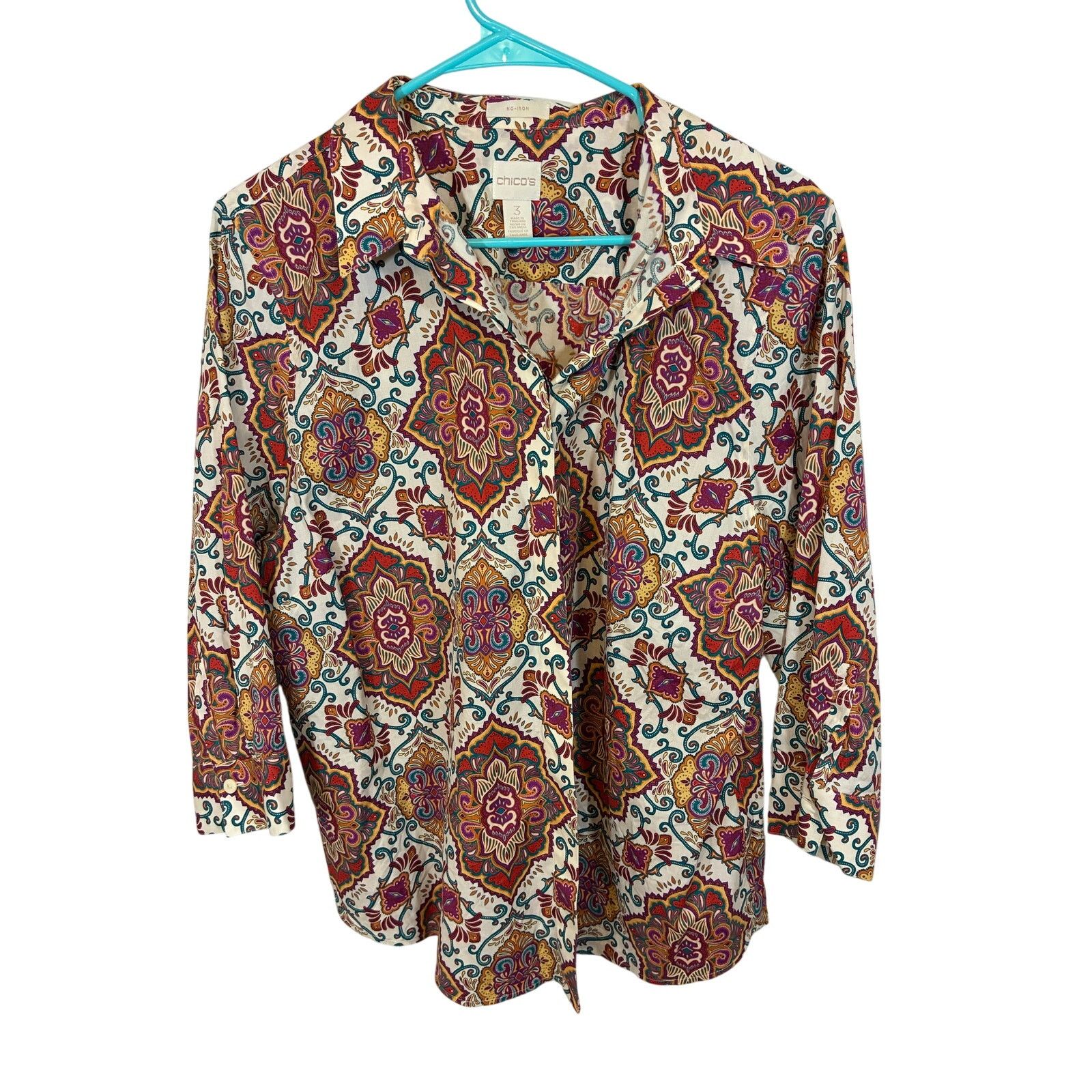 Chicos Chico’s Multicolor Medallion Print No Iron Button Shirt 3 Size XL / US 12-14 / IT 48-50 - 1 Thumbnail