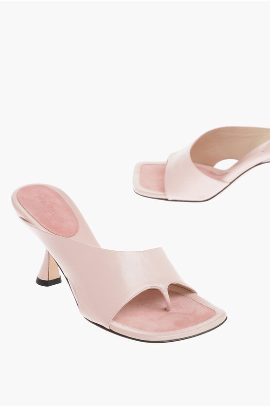 image of Wandler Leather Julio Thong Sandals With Spool Heel Shoes 7.5Cm in Pink, Women's (Size 9)