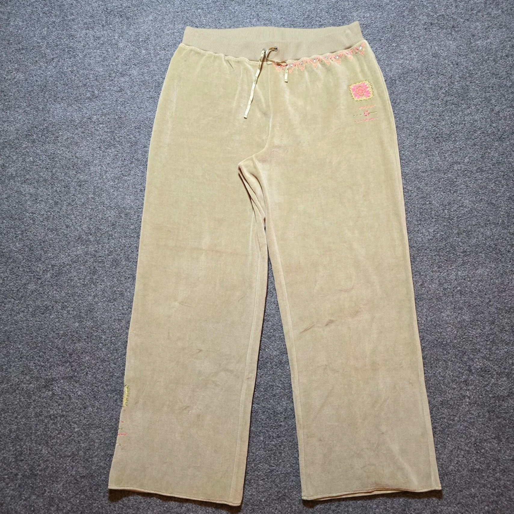 J. Jill VINTAGE J Jill Pants Womens Large Green Velour Embroidered Wide-Leg Y2K Woman Size 36" / US 14 / IT 50 - 2 Thumbnail