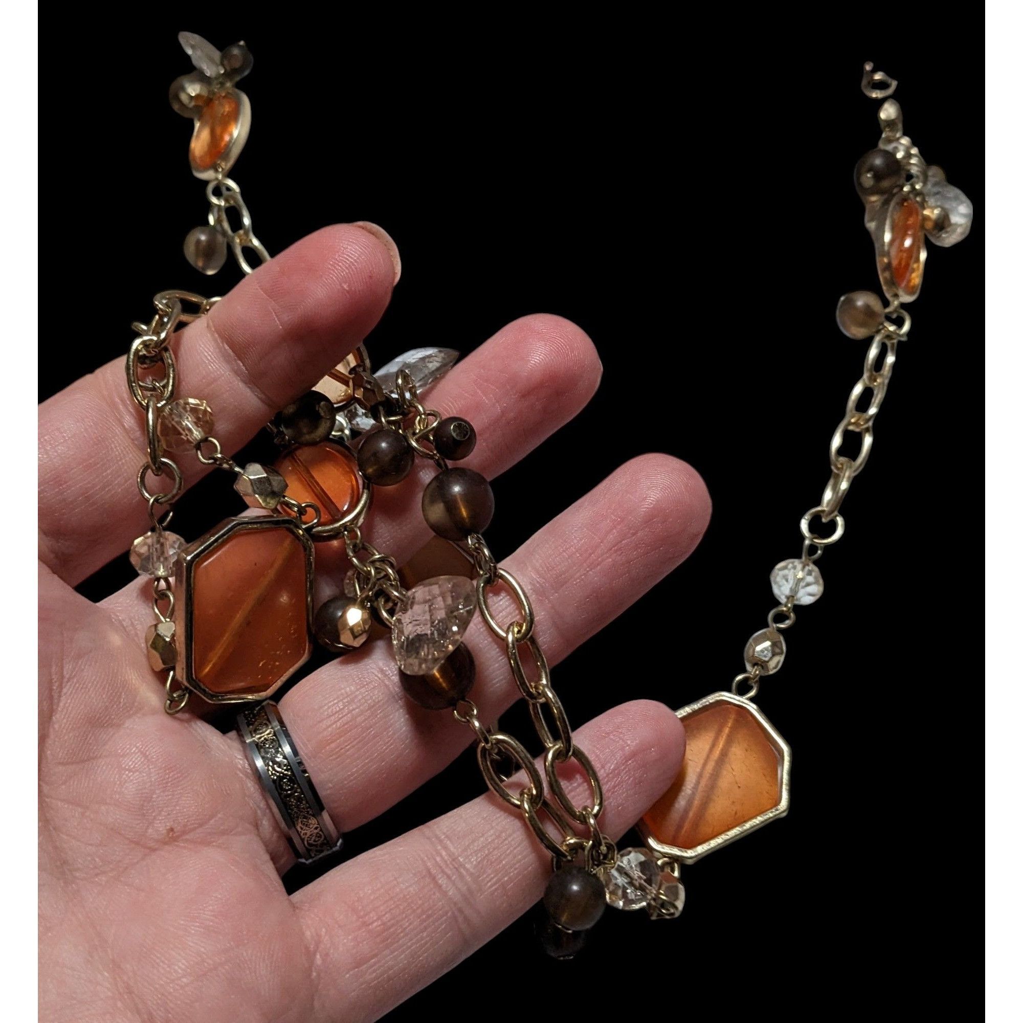 Other Retro Orange And Gold Glass Charm Necklace Size ONE SIZE - 4 Thumbnail