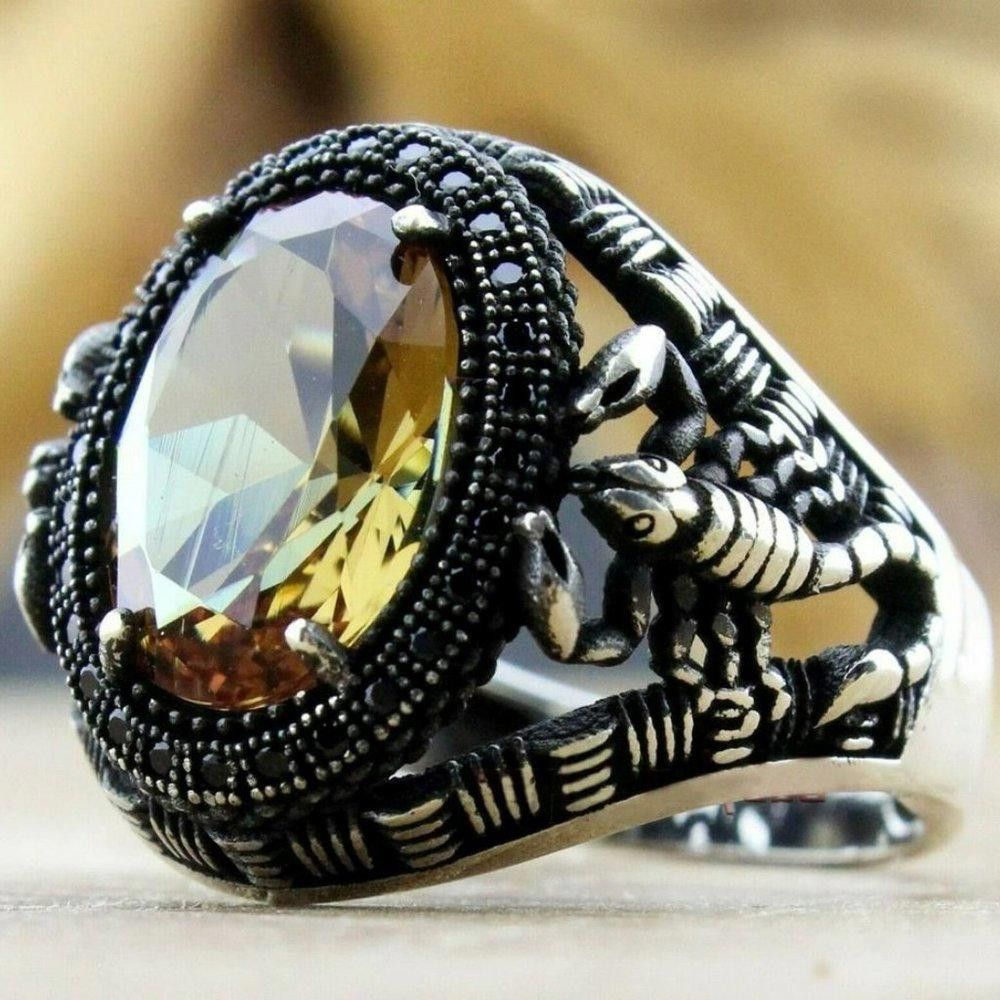 Designer Men's Retro Scorpion Oval Citrine Silver Ring - Size 10 Size ONE SIZE - 1 Thumbnail