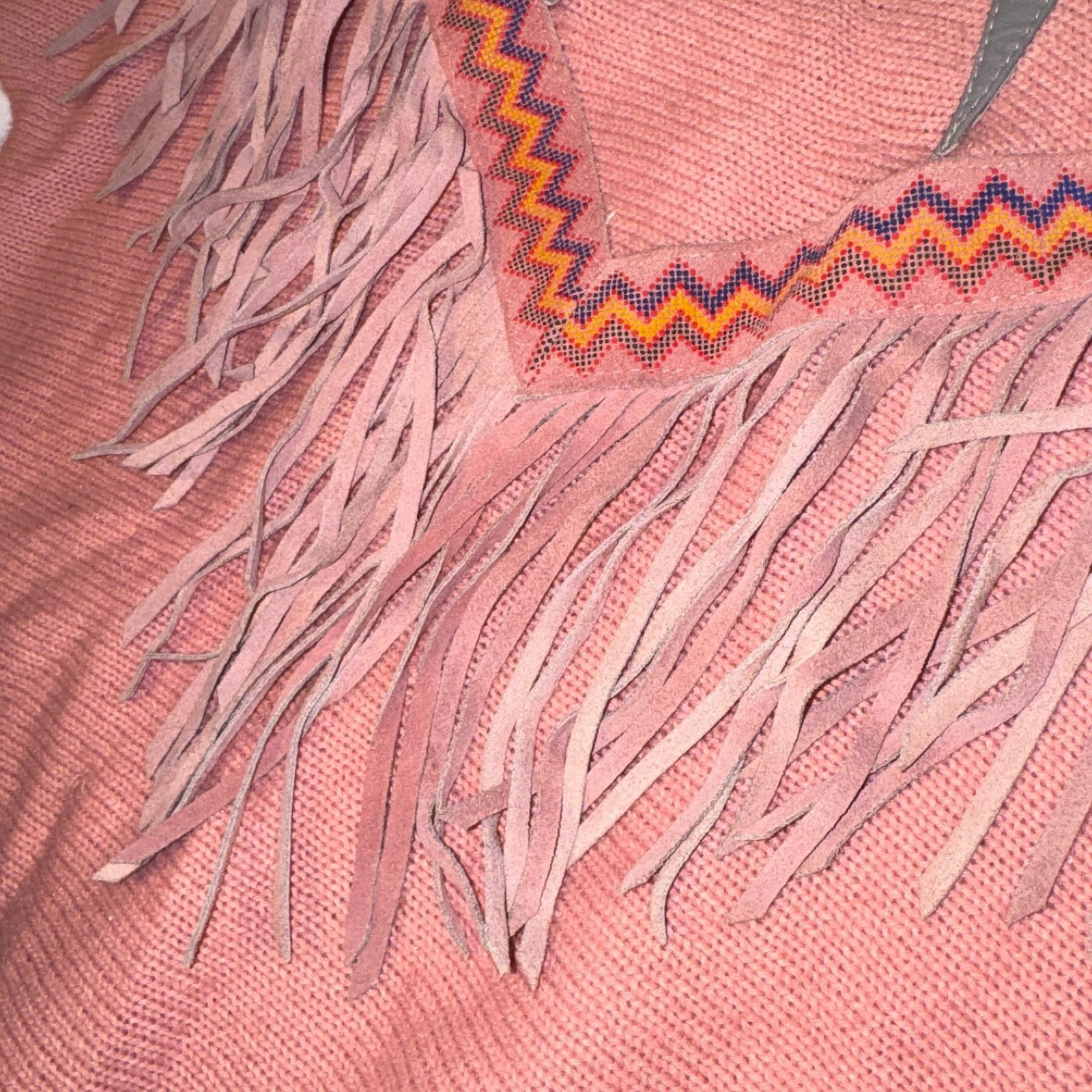 Other Vintage Pioneer Wear Pink Pastel Fringe Southwestern Sweater Size M / US 6-8 / IT 42-44 - 4 Thumbnail