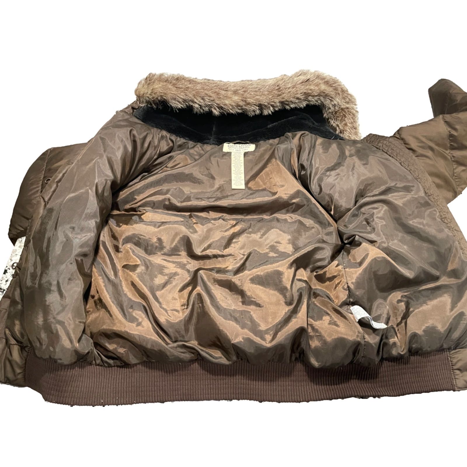 Polo Ralph Lauren VINTAGE Polo Ralph Lauren Jacket Womens S Brown Down Fill Puffer Fur Hooded Short Softshell Coat Size S / US 4 / IT 40 - 5 Thumbnail