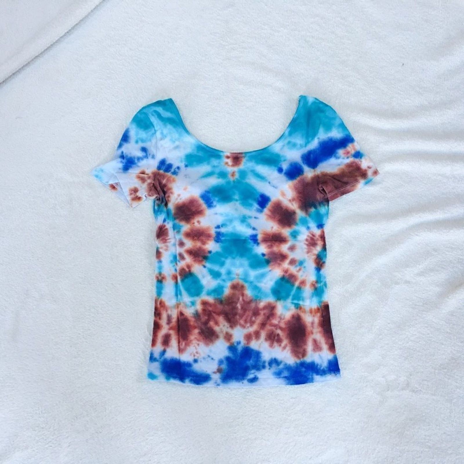 Other Blue and Brown Tie-Dye Short Sleeve Shirt | Sz S (NO TAG) Size S / US 4 / IT 40 - 2 Thumbnail