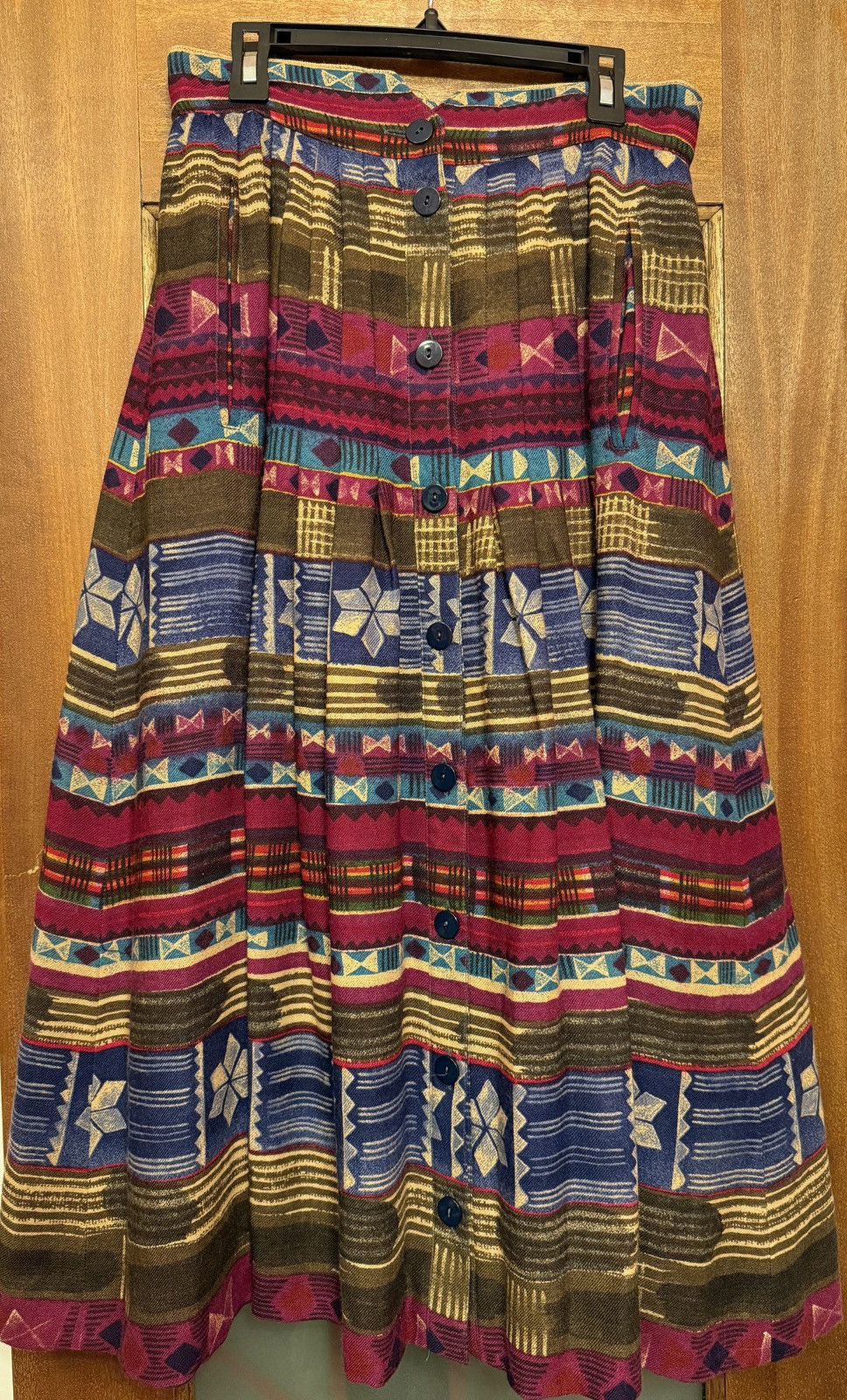 Escada Escada by Margaretha Ley Vtg Berry Wool Aztec Tribal Skirt Size 38" / US 16 / IT 52 - 1 Thumbnail