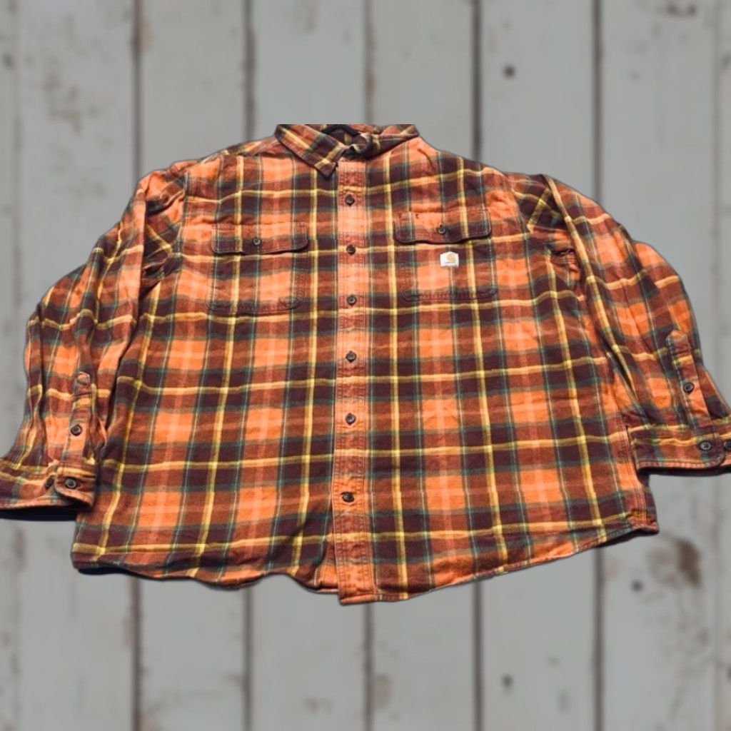 Carhartt Carhartt Shirt XL Loose Heavy Flannel Plaid 100% Cotton Burnt Sienna Button-Up Mens Size US XL / EU 56 / 4 - 1 Thumbnail