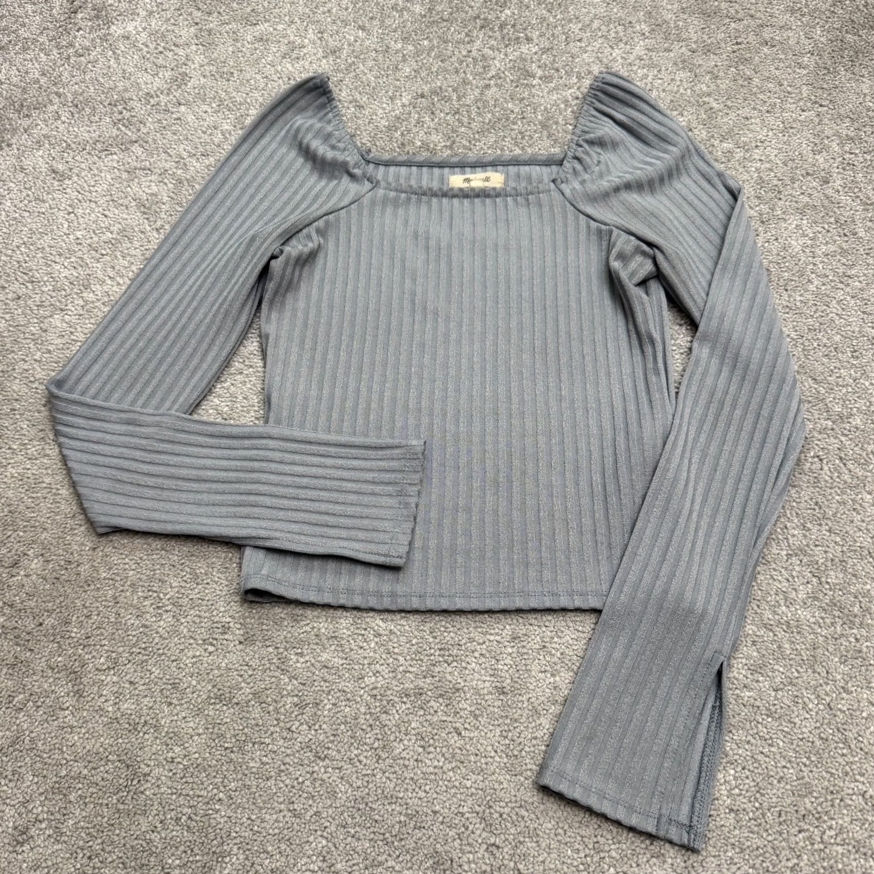Vintage Madewell Ribbed Knit Square Neck Long Sleeve Top Womens Small Blue Spit Cuff Size S / US 4 / IT 40 - 2 Thumbnail