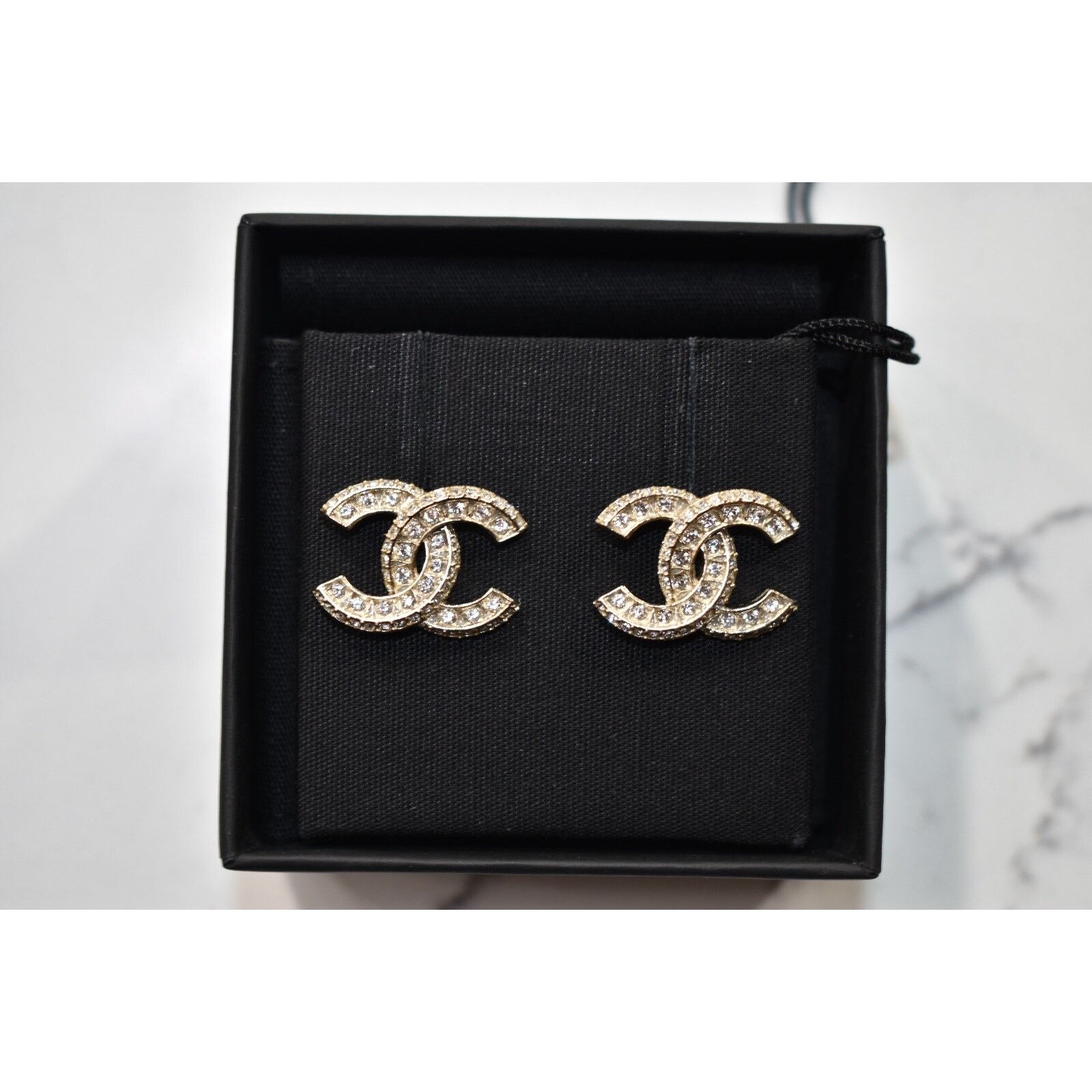 Chanel Chanel Gold Transparent Crystal Statement Stud Drop Earrings Size ONE SIZE - 6 Thumbnail