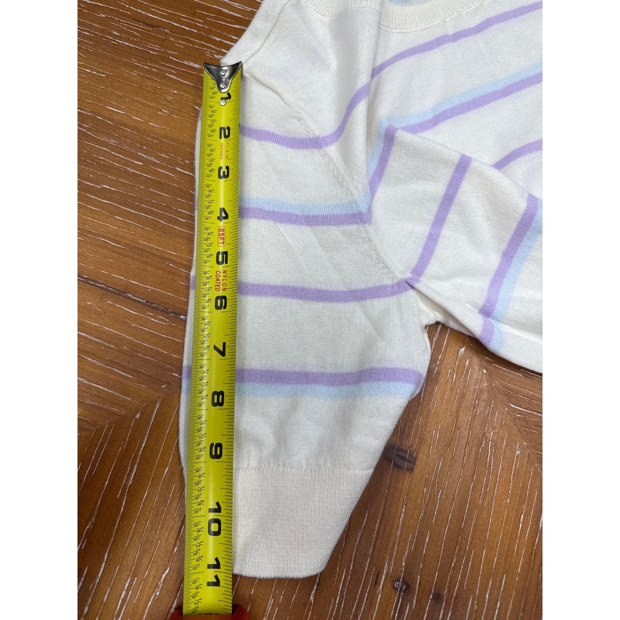 Loft Striped Cream & Lavender Knit Tunic Top With 3/4 Sleeves pet Size ONE SIZE - 6 Thumbnail