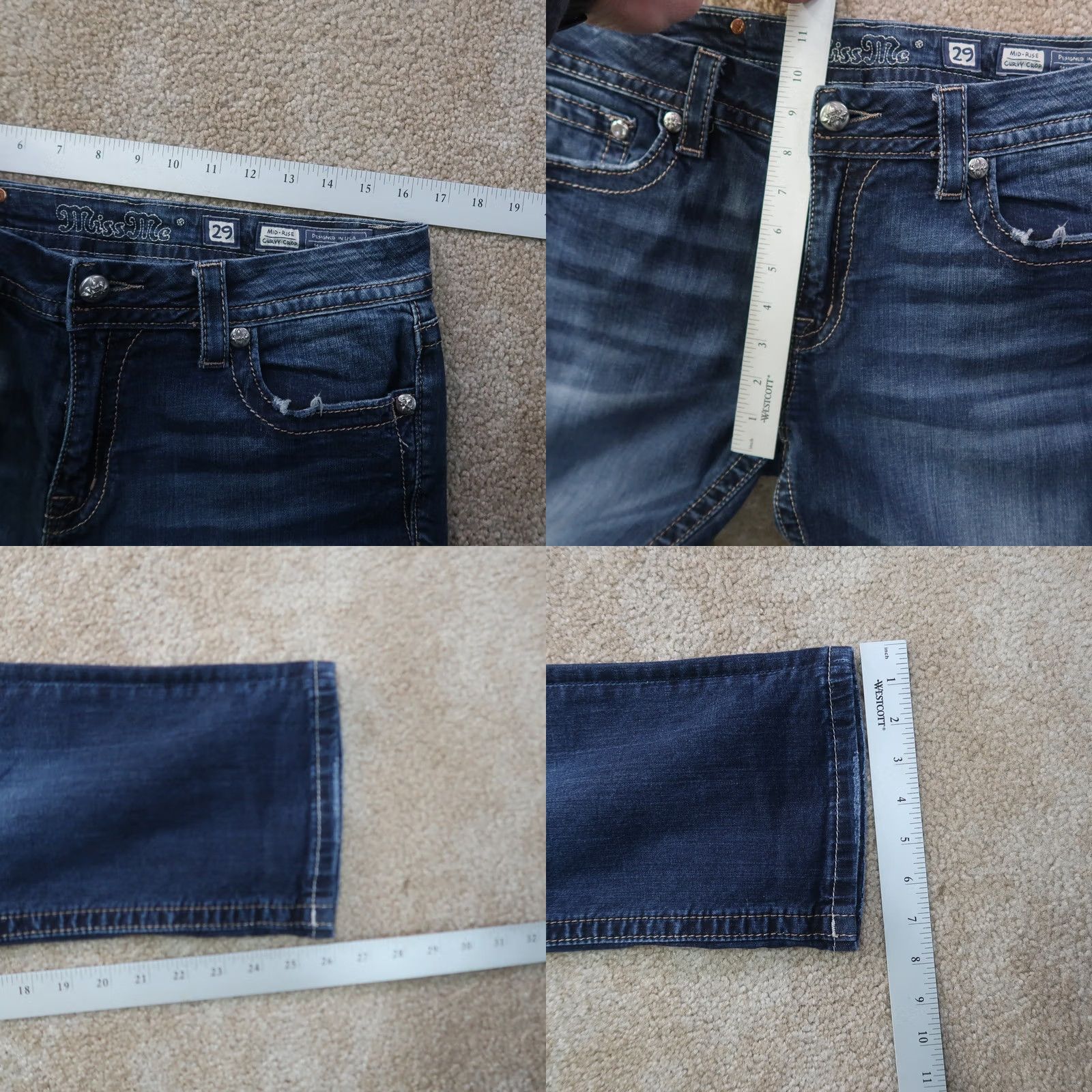 Miss Me Miss Me Denim Jeans Cropped Mid Rise 29 Blue Stretch 5-Pocket Womens Regular Size 29" - 8 Thumbnail
