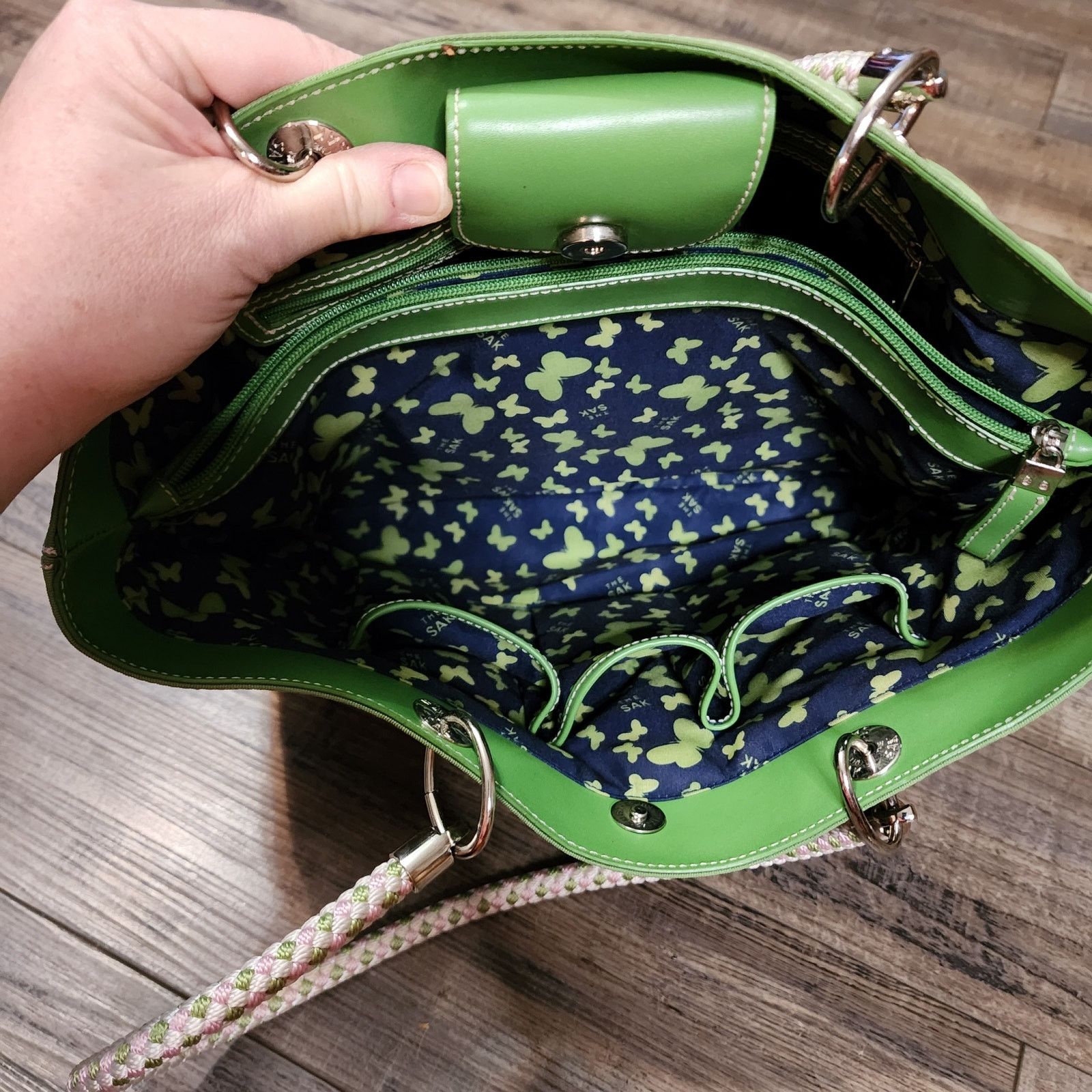 The Sak The Sak Green Canvas handbag Braided handle beautiful inside Size ONE SIZE - 3 Thumbnail