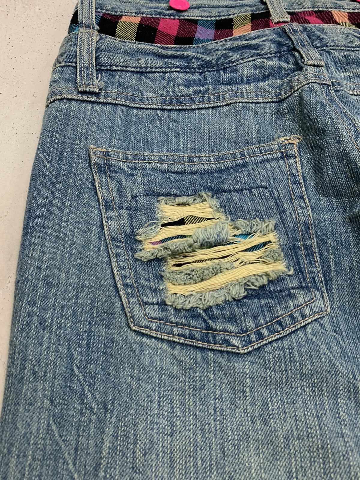 20471120 Double Waist Tartan Plaid Junya Style Distressed Rusty Denim Size US 27 - 16 Thumbnail