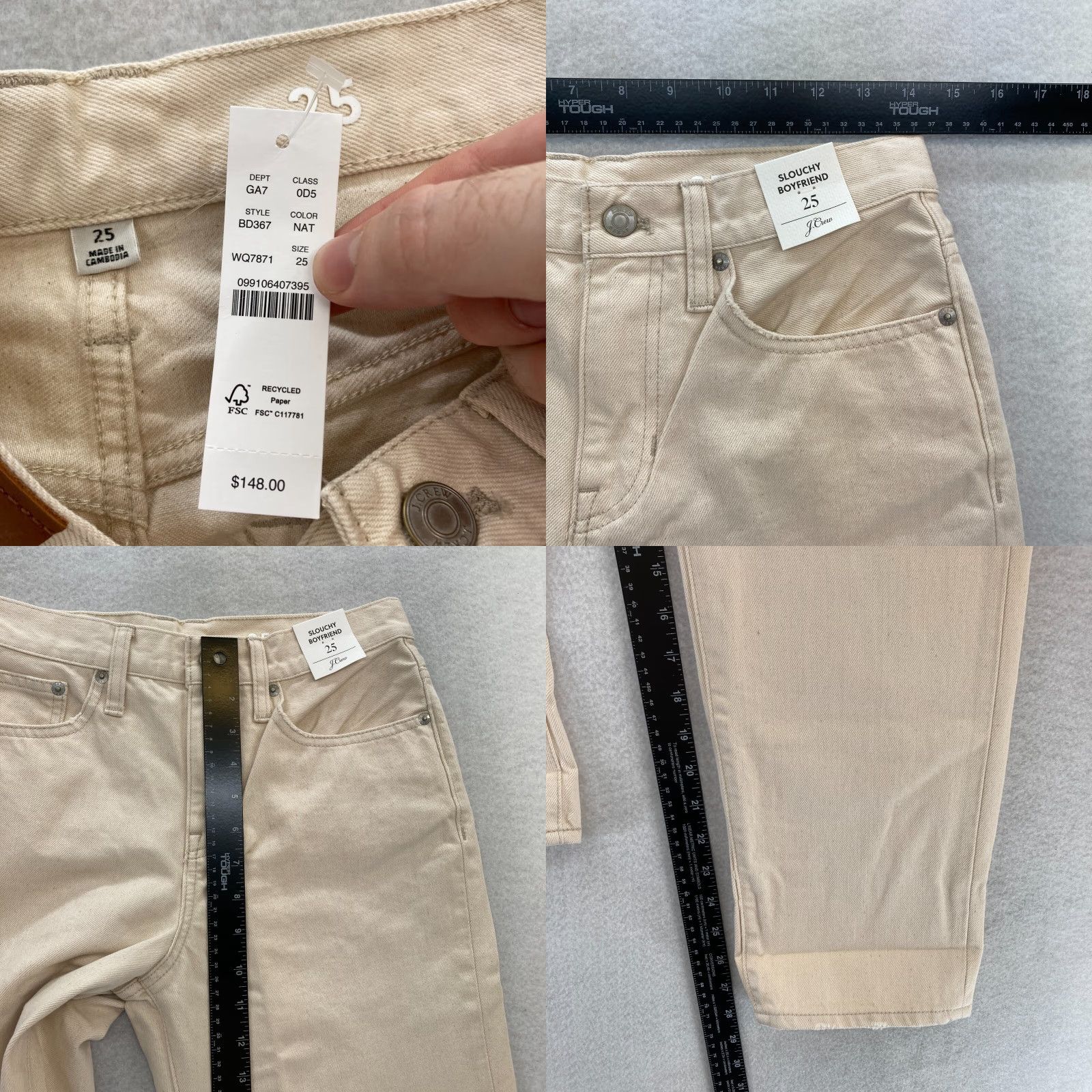 J.Crew J.CREW Jeans Slouchy Boyfriend 25 Beige Denim Ankle Crop Women Regular Rise High Straight Leg 5-Pocket Distressed No Size 42" / US 20 - 8 Thumbnail