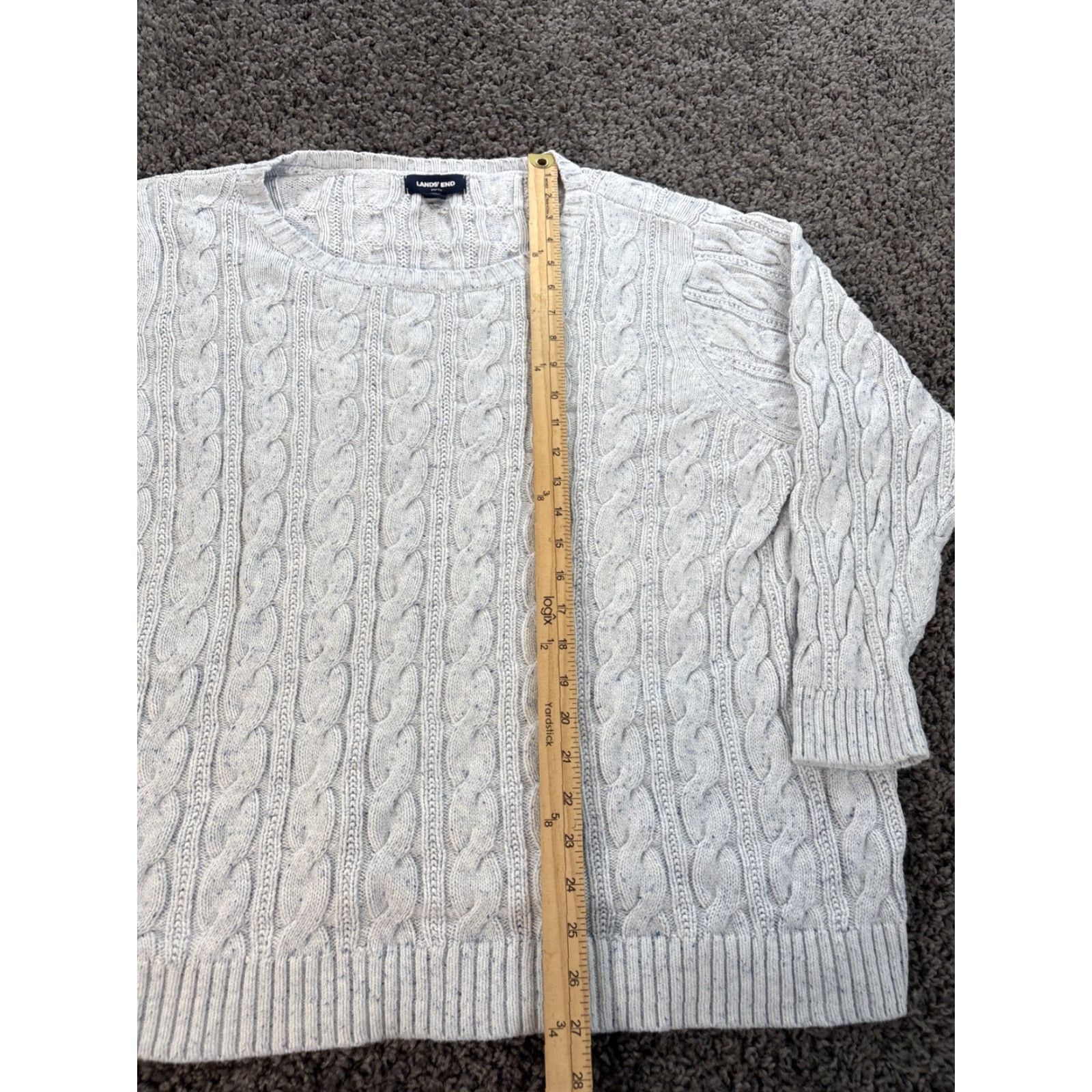 Lands' End Lands' End Sweater Cable-Knit Pullover Womens 2X Plus Powder Blue Cable Knit Grandma Chunky 2X Womens Pullover Cable-Knit Knit Blue Size XXL / US 16-18 / IT 52-54 - 2 Thumbnail