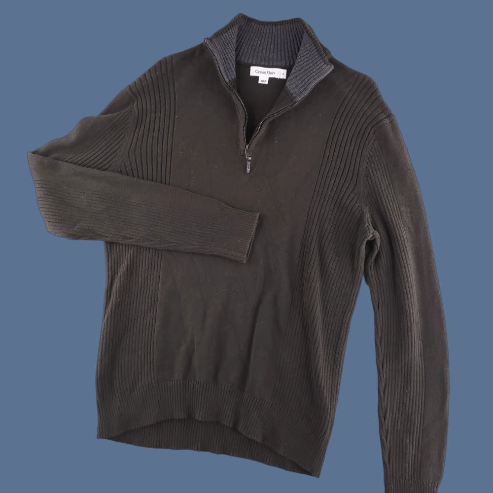 Calvin Klein Calvin Klein Sweater Mens Medium Brown Chocolate Knit Quarter Zip Pullover Size US M / EU 48-50 / 2 - 1 Thumbnail