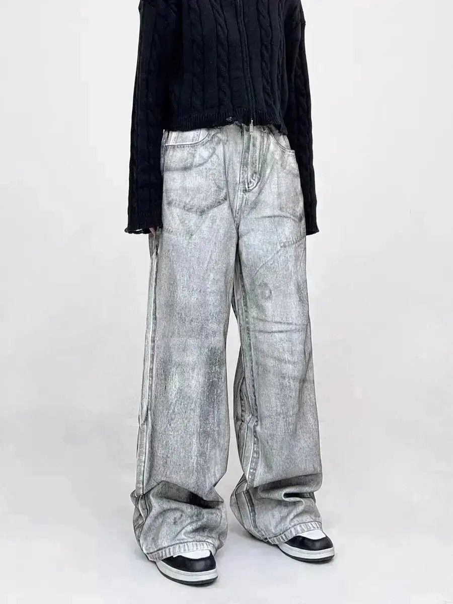 Japanese Brand High street tie-dye washed dirty white baggy jeans Size US 32 / EU 48 - 1 Thumbnail