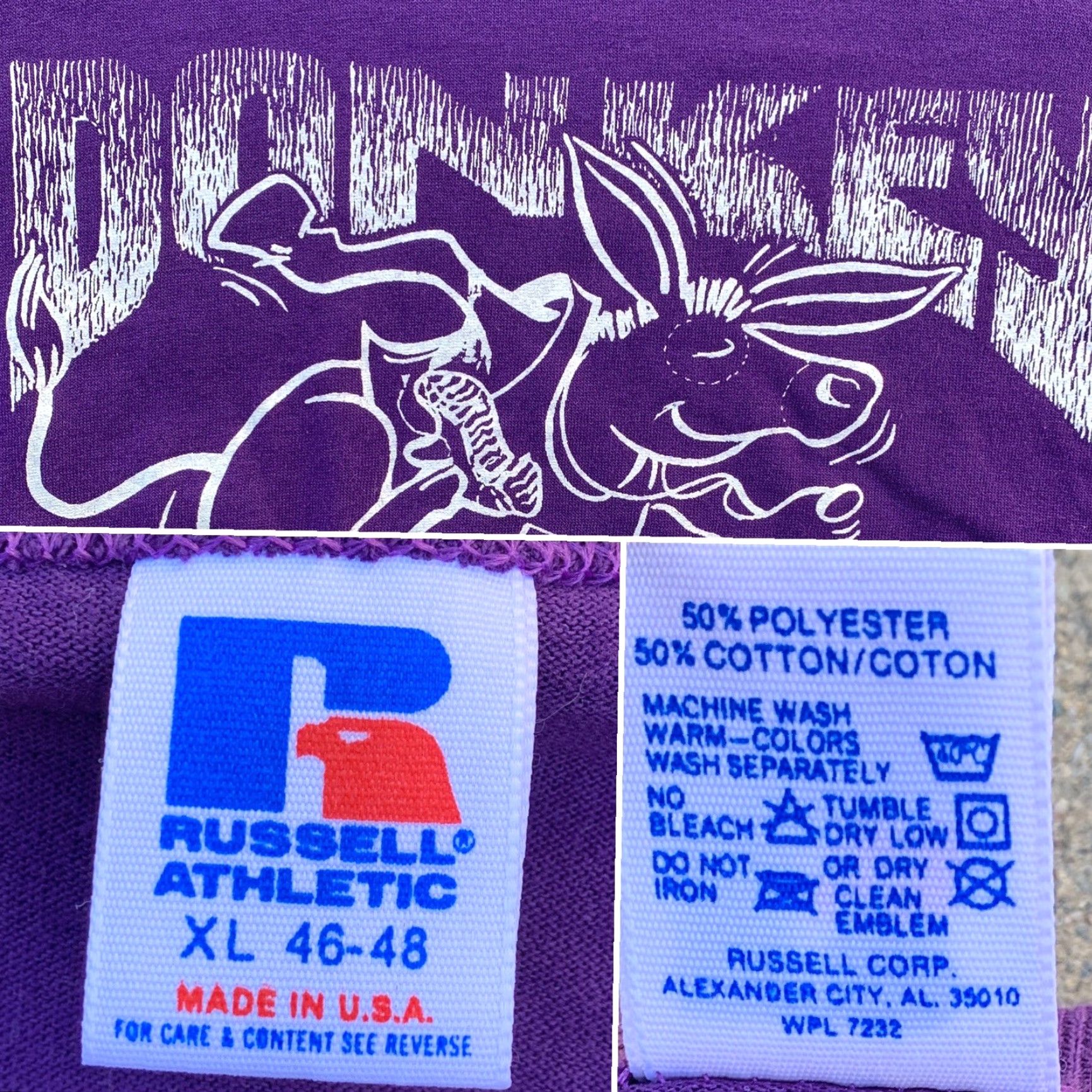 Russell Athletic VINTAGE Russell Athletic Donkey Basketball Saturday March 23 XL Purple Short Sleeve Graphic Tee Mens USA Size US XL / EU 56 / 4 - 3 Thumbnail