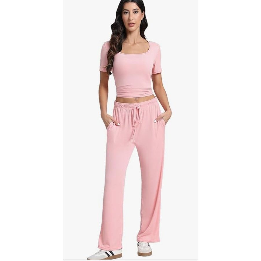 The Unbranded Brand Lounge Set 2 Piece Yoga Wide Leg Pants Tracksuit Set 2XL Size 24" / US 00 / IT 34 - 2 Thumbnail
