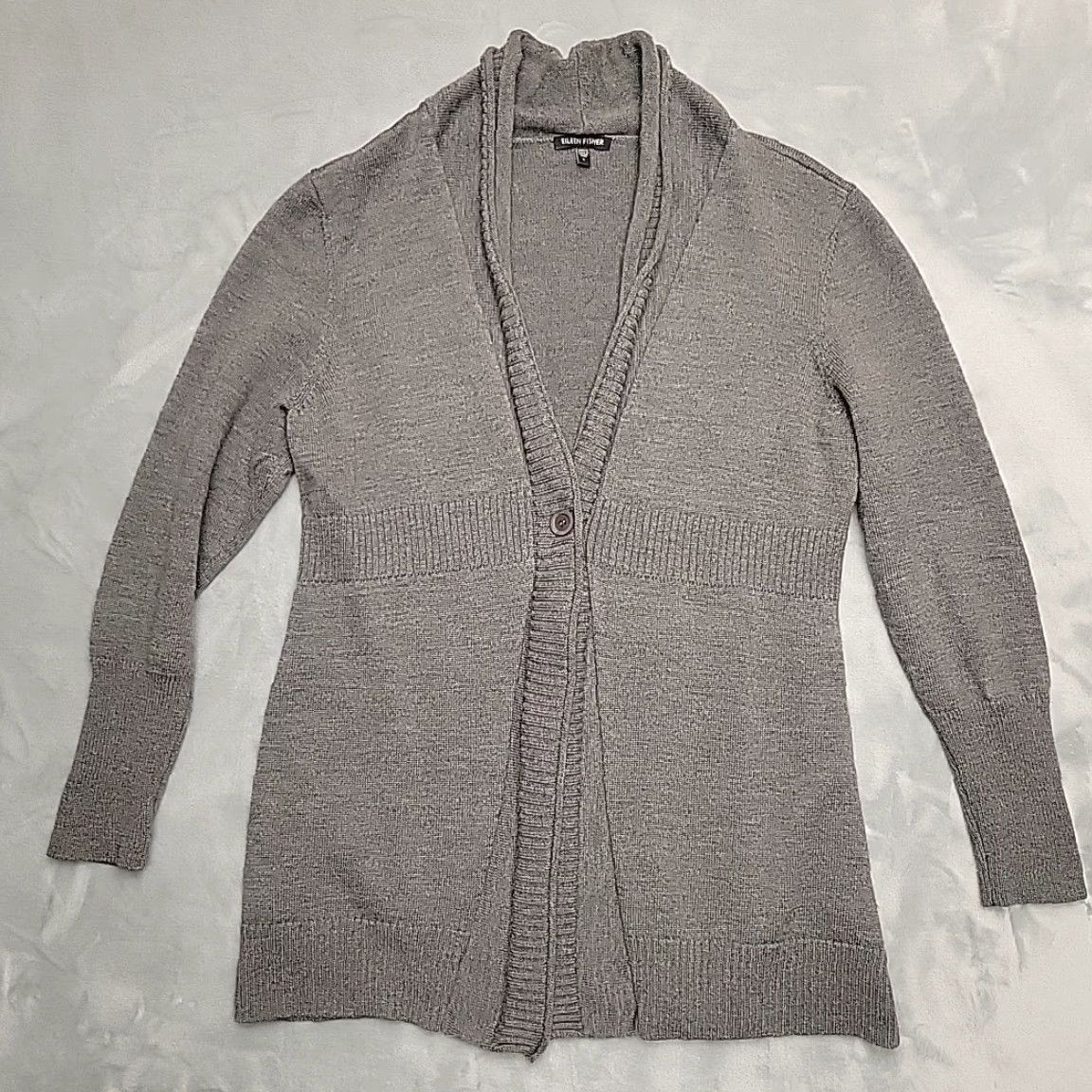 Eileen Fisher VINTAGE Eileen Fisher Cardigan Womens Large Gray Merino Wool Open Front Shawl Sweater Size L / US 10 / IT 46 - 3 Thumbnail