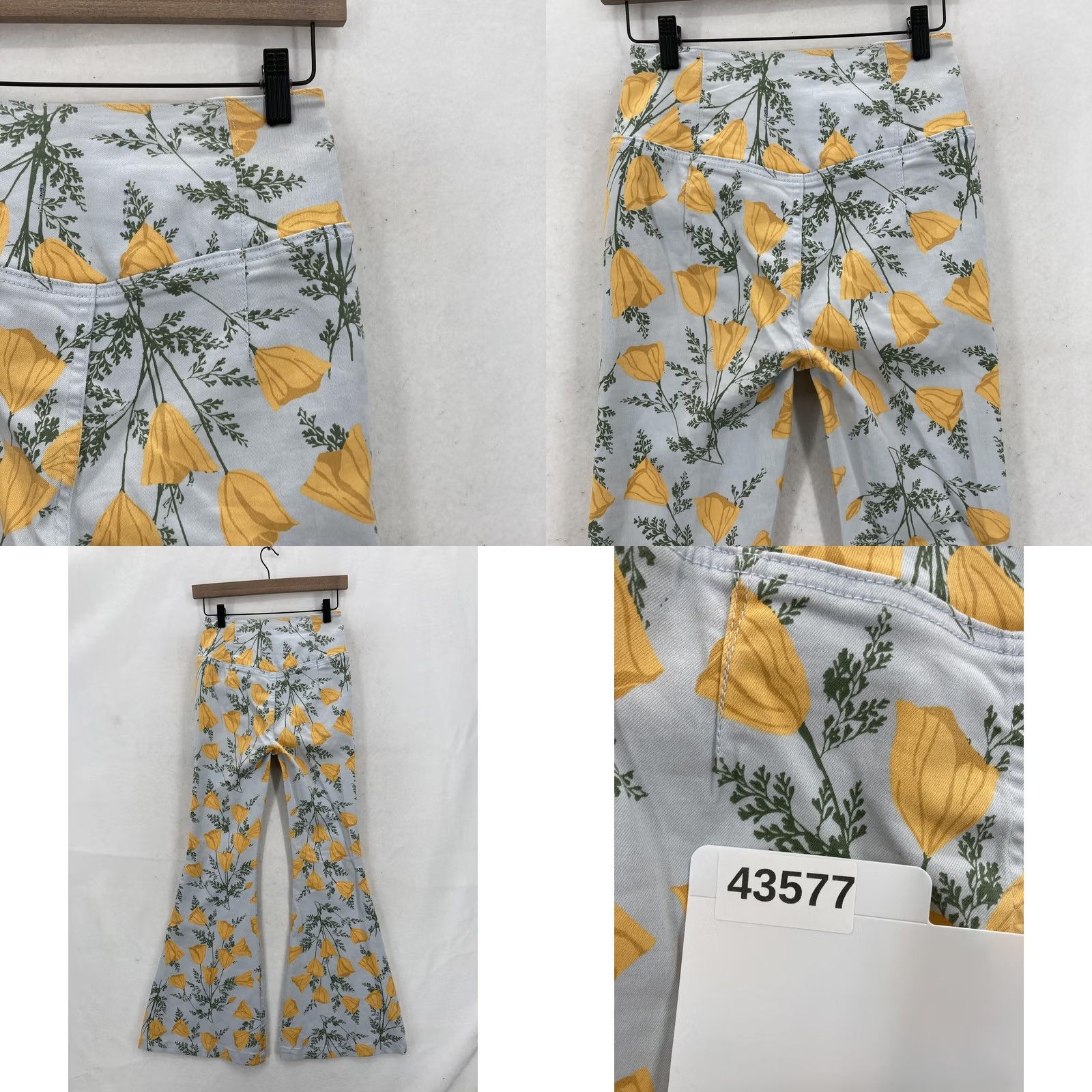 Vintage We The Free Venice Beach Printed Flare Pants Womens 25 Blue Yellow Floral Boho Size 42" / US 20 - 9 Thumbnail