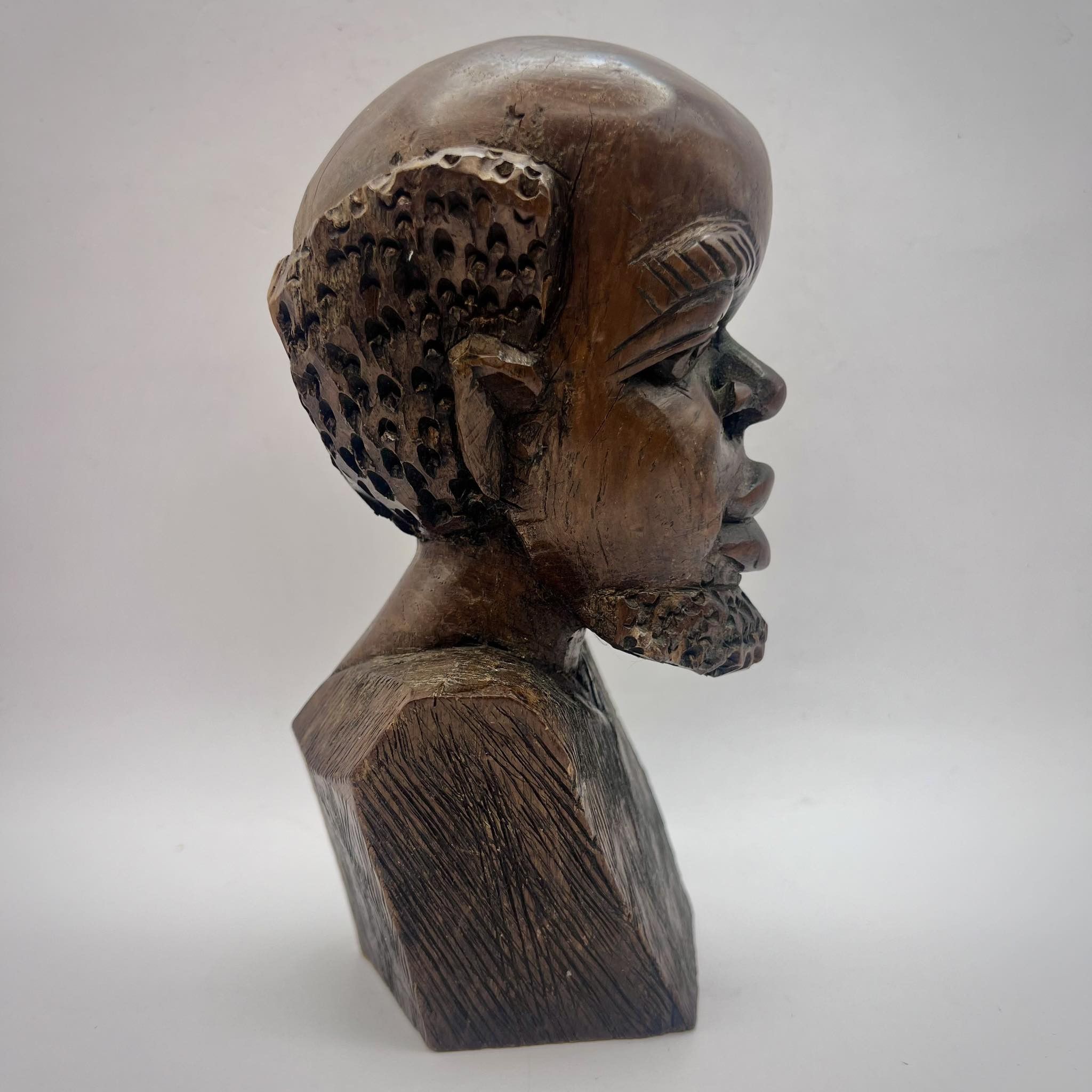 Handmade Vintage Tribal African Man Bust Figure Wood Ebanos Size ONE SIZE - 3 Thumbnail