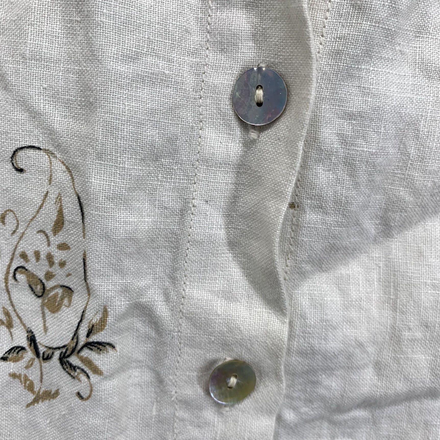 Vintage VINTAGE Outfit JPR Women’s All Linen Top Button-Up 1X Ivory Floral Paisley Pearl Button Bohemian Short Sleeve Casual Shirt Size XL / US 12-14 / IT 48-50 - 5 Thumbnail
