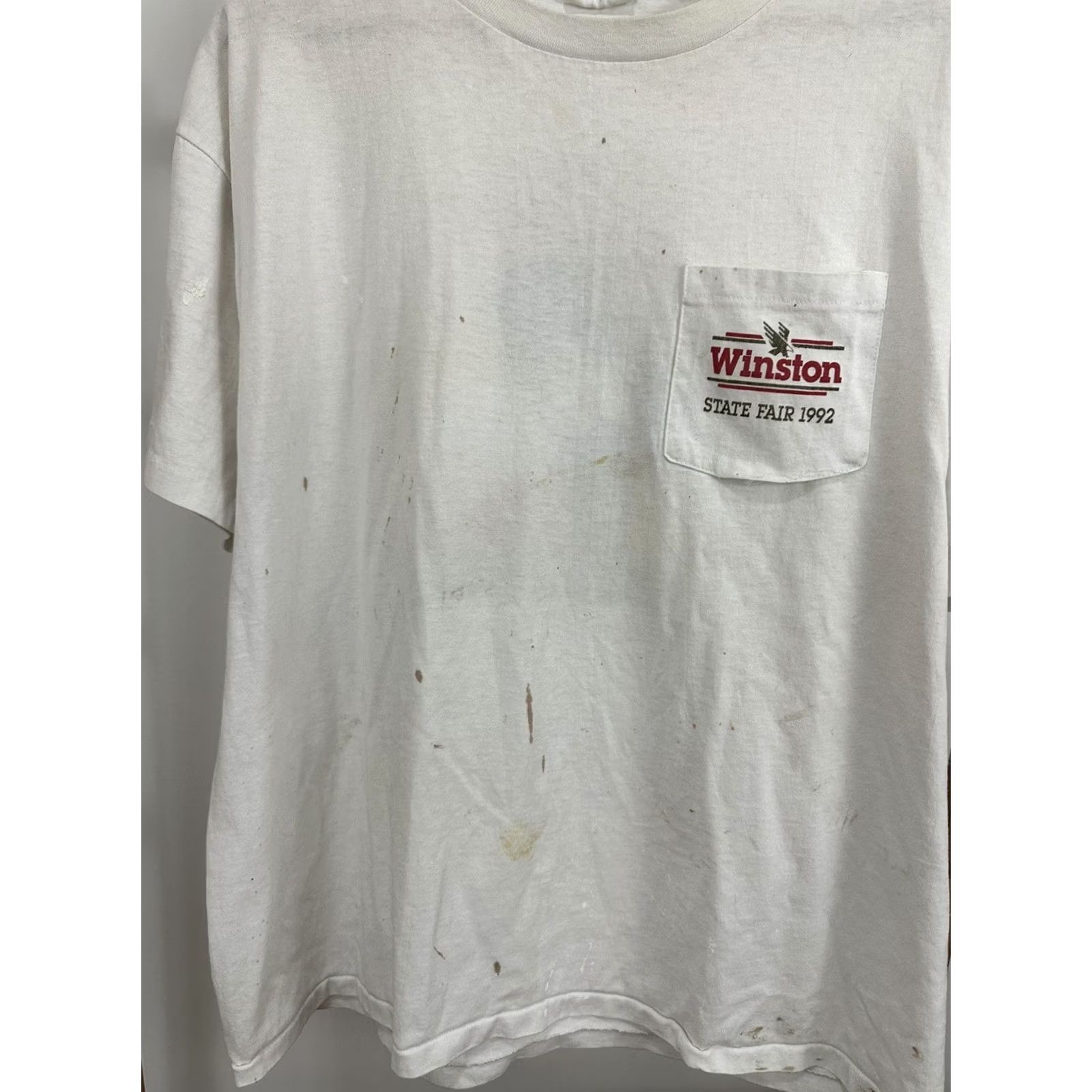 Vintage VINTAGE 90s Winston Racing T-Shirt State Fair 1992 XL White Pocket Worn Mens Size US XL / EU 56 / 4 - 4 Thumbnail