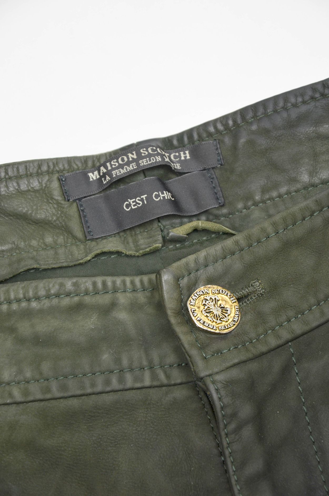 Leather × Scotch & Soda MAISON SCOTCH Green Leather Pants Size 33" - 4 Thumbnail