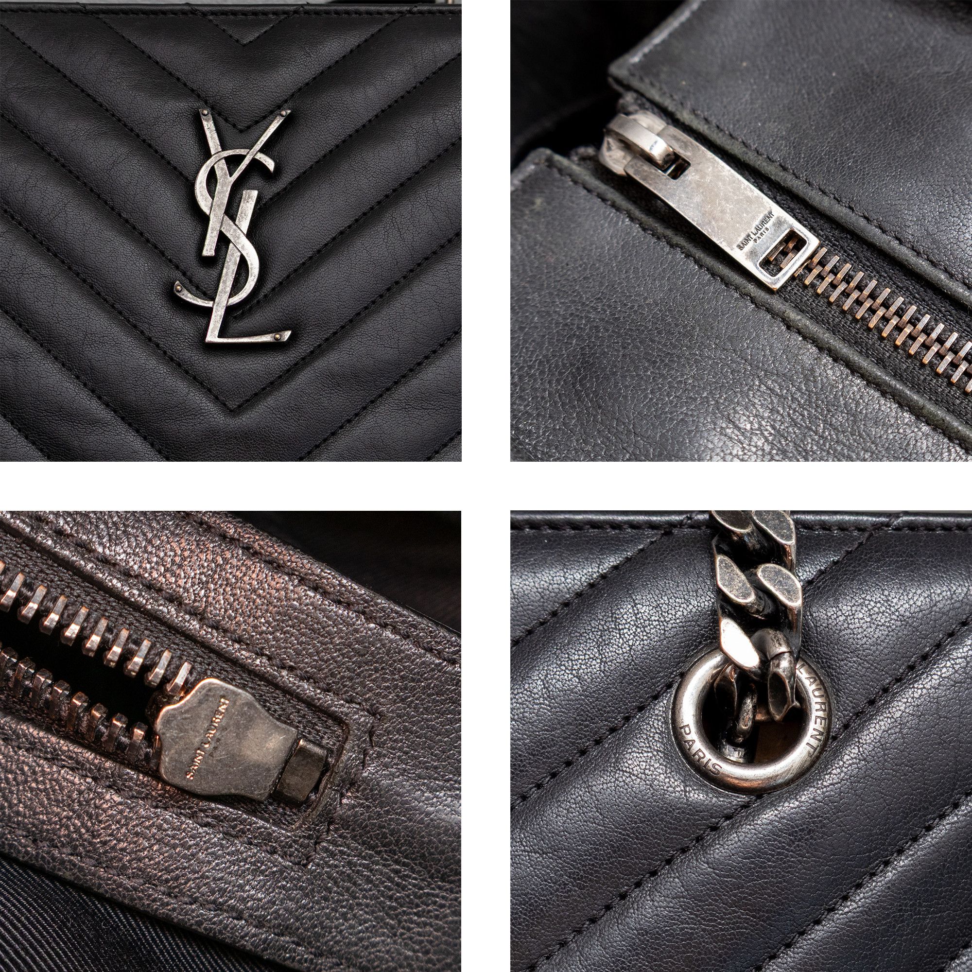 Yves Saint Laurent YVES SAINT LAURENT Black Chevron Quilted Leather Chain Tote Size ONE SIZE - 10 Thumbnail