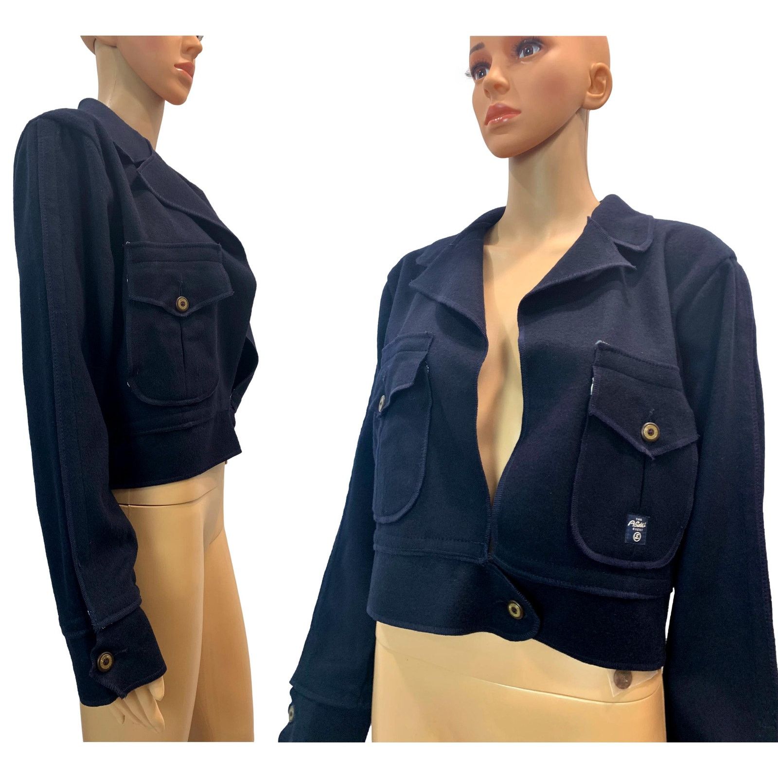 AG Adriano Goldschmied × Agolde A Gold E Goldschmied Navy Blue Military Casual Crop Jacket Size M / US 6-8 / IT 42-44 - 6 Thumbnail