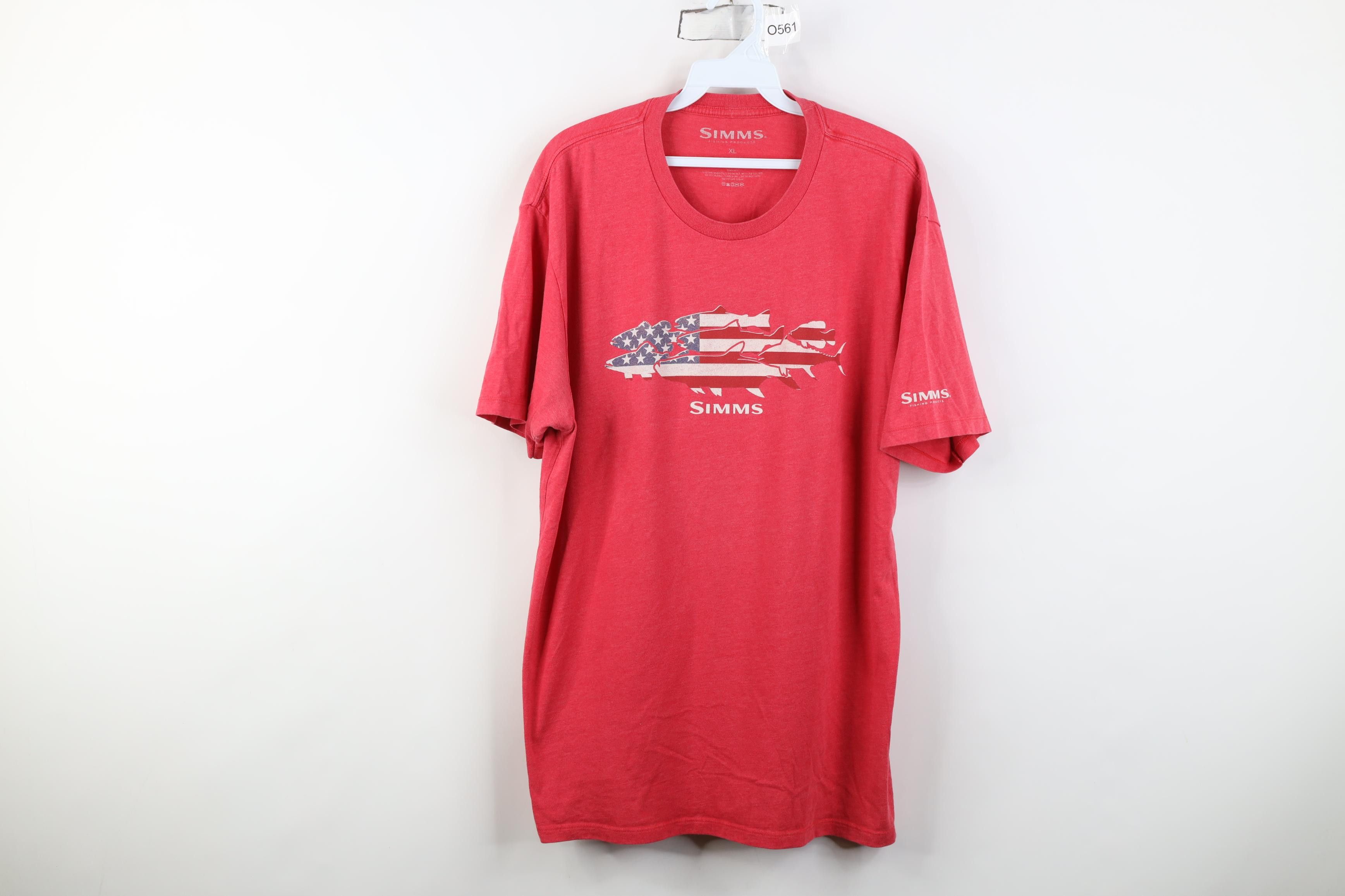 Simms Simms Fishing USA Flag Fish Jersey Knit T-Shirt Heather Red Size US XL / EU 56 / 4 - 1 Thumbnail